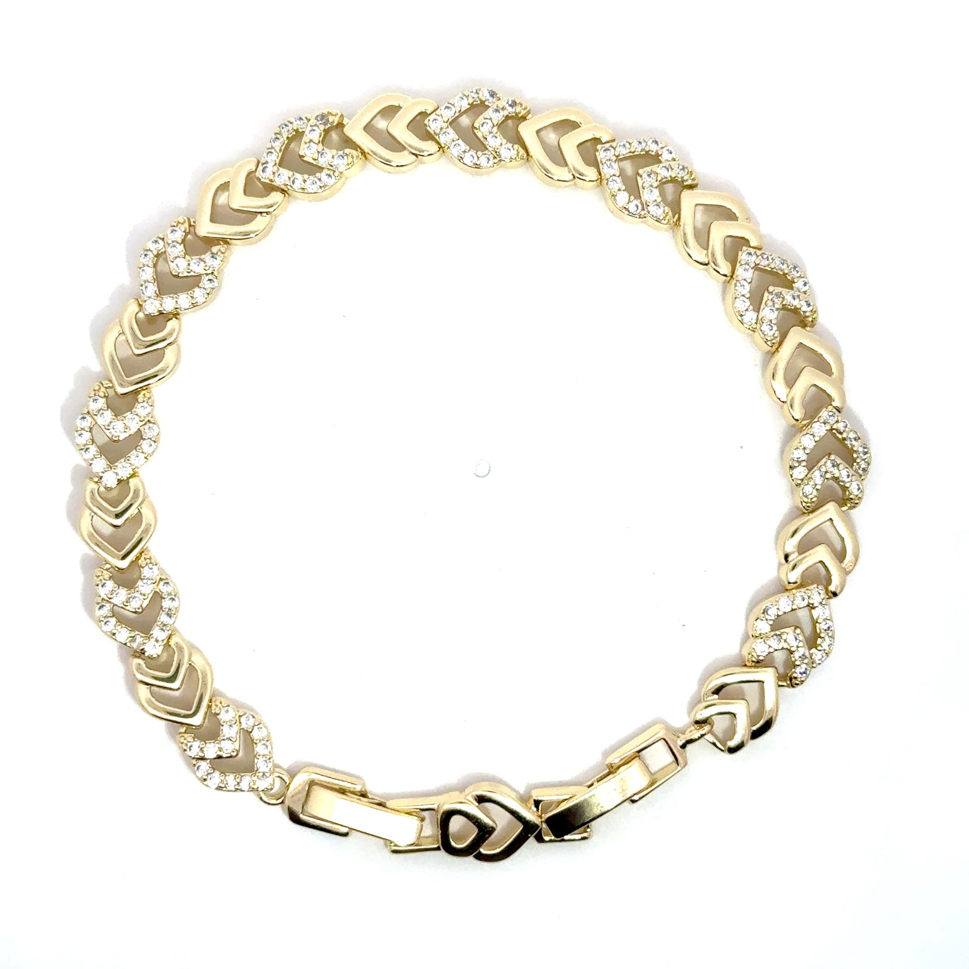 Brătară damă INIMI SUPRAPUSE, placată cu Aur și Zirconia