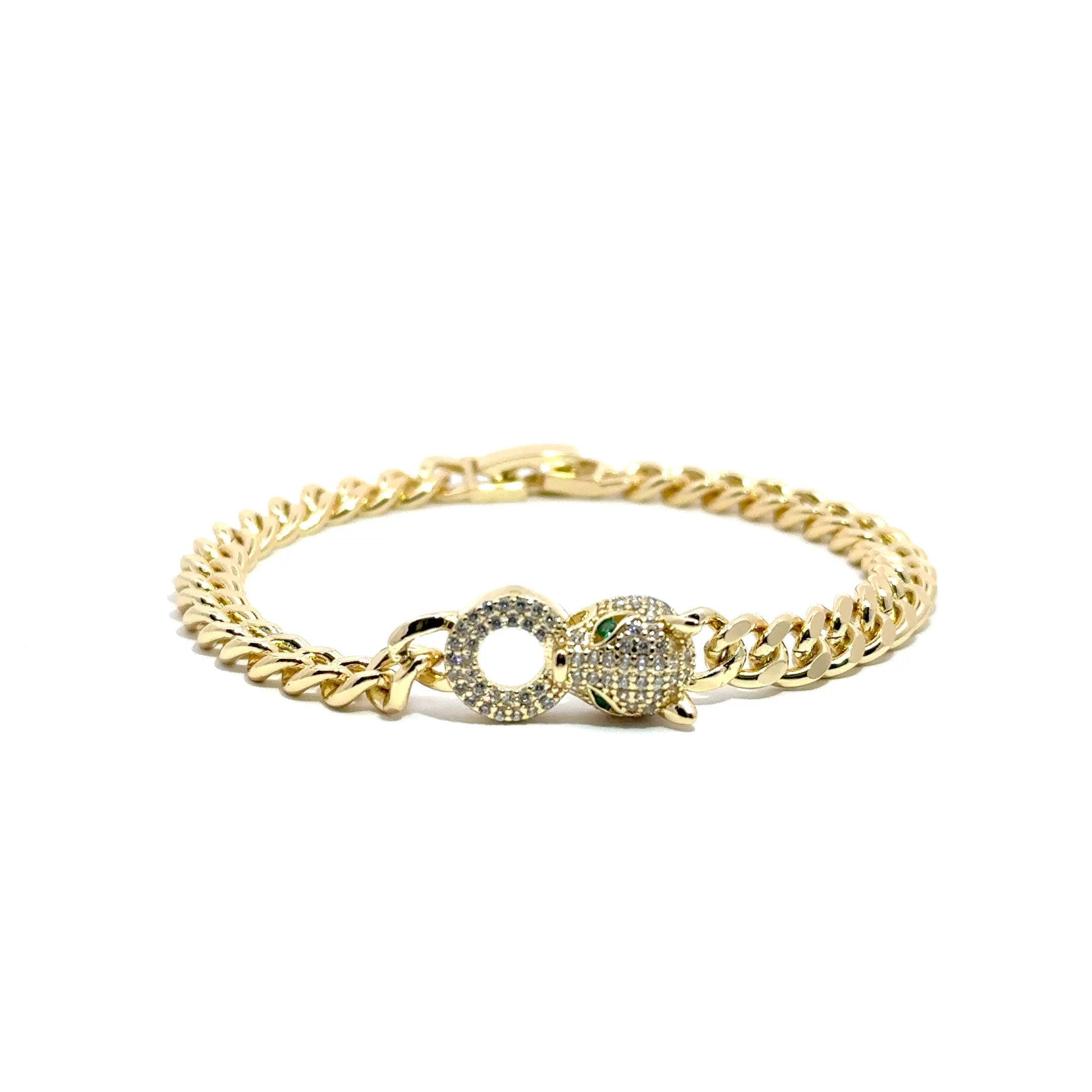 Brățară damă Cap de Panteră, placată cu Aur + Zirconia