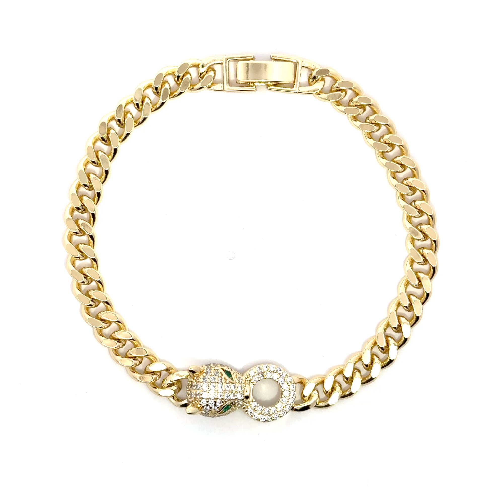 Brățară damă Cap de Panteră, placată cu Aur + Zirconia