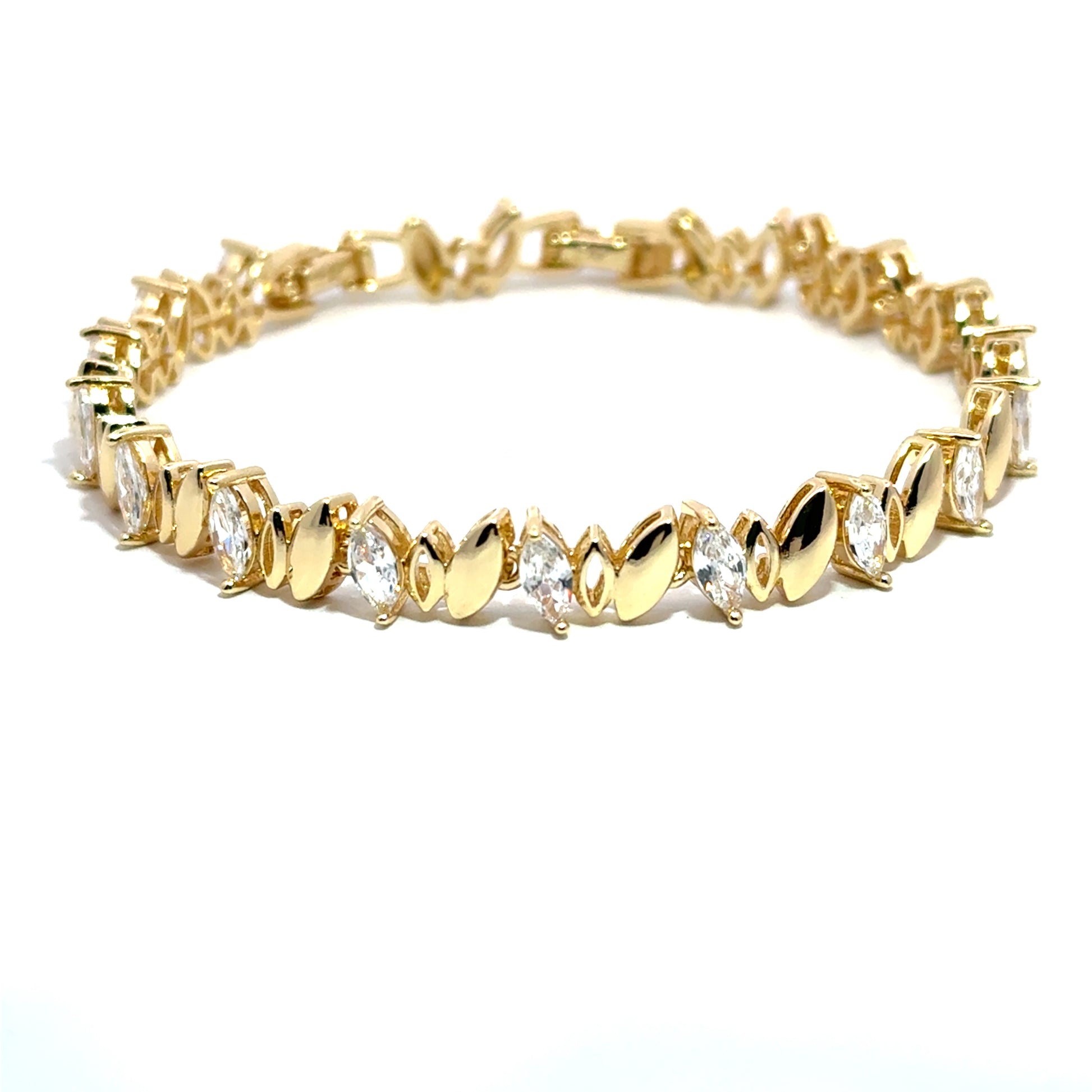 Brățară damă Frunză de Cristal, placată cu aur și cristale zirconia