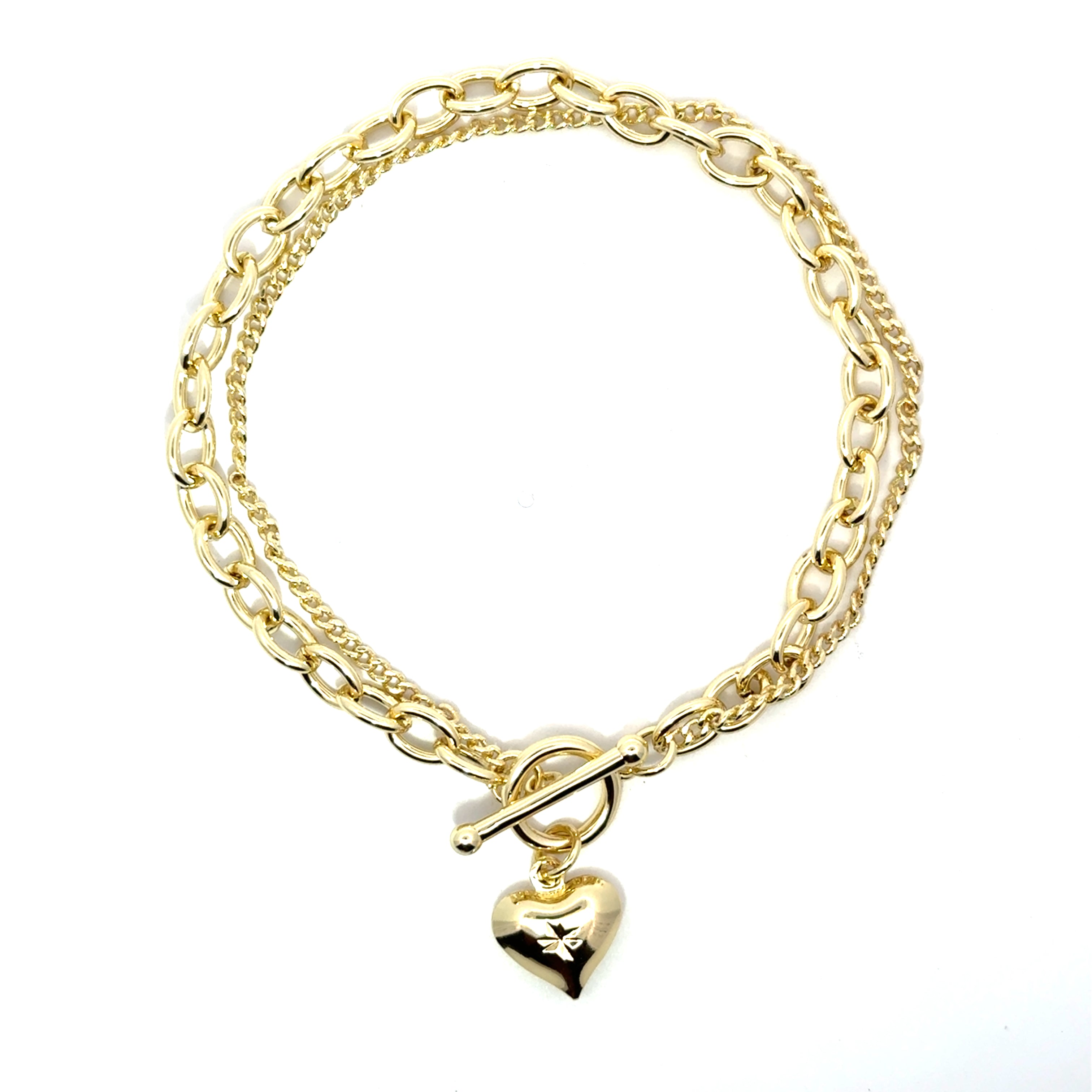 Brățară damă Dublu Lanț și pandantiv Inimă, placată cu aur