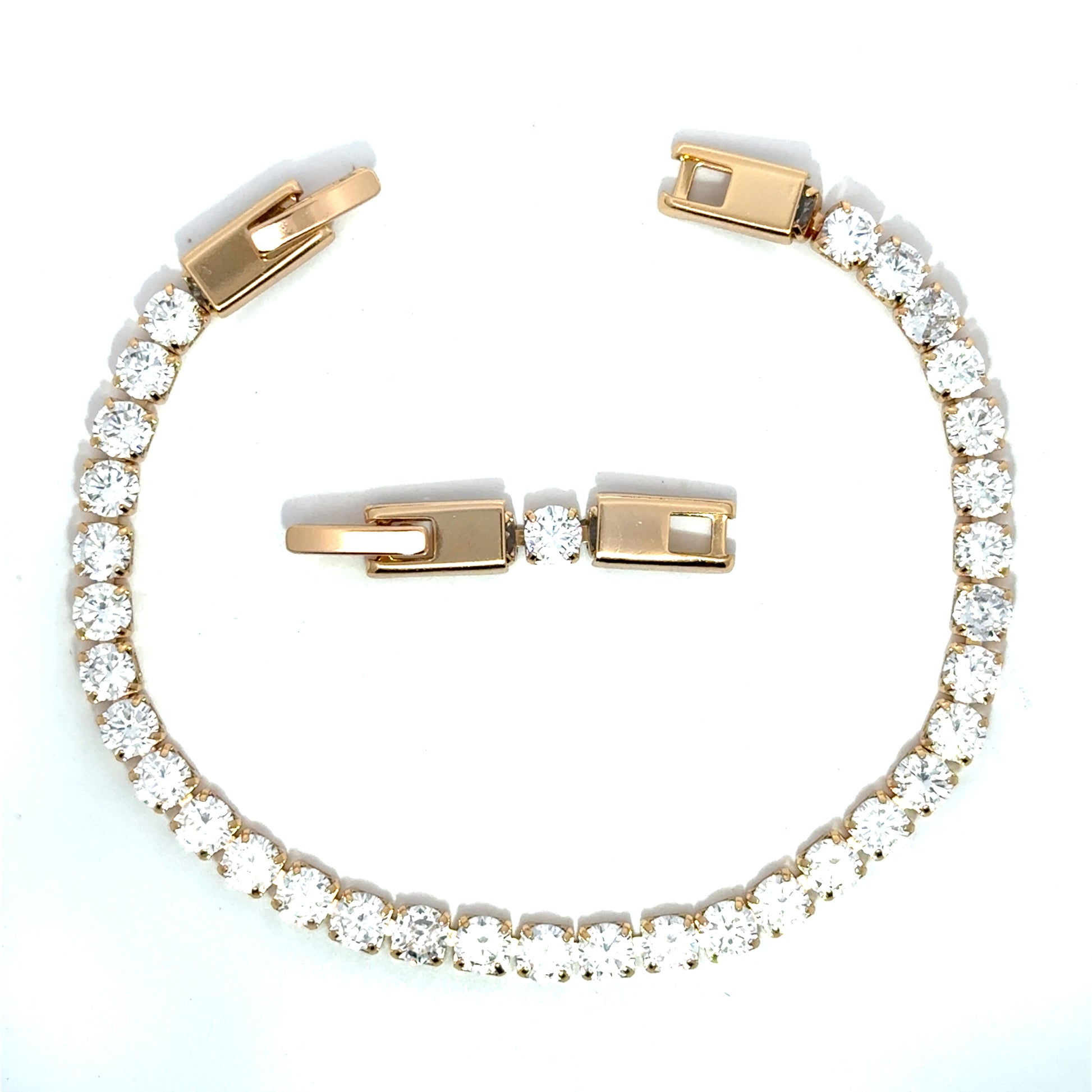 Brățară damă Tennis, placată cu aur roz + zirconia