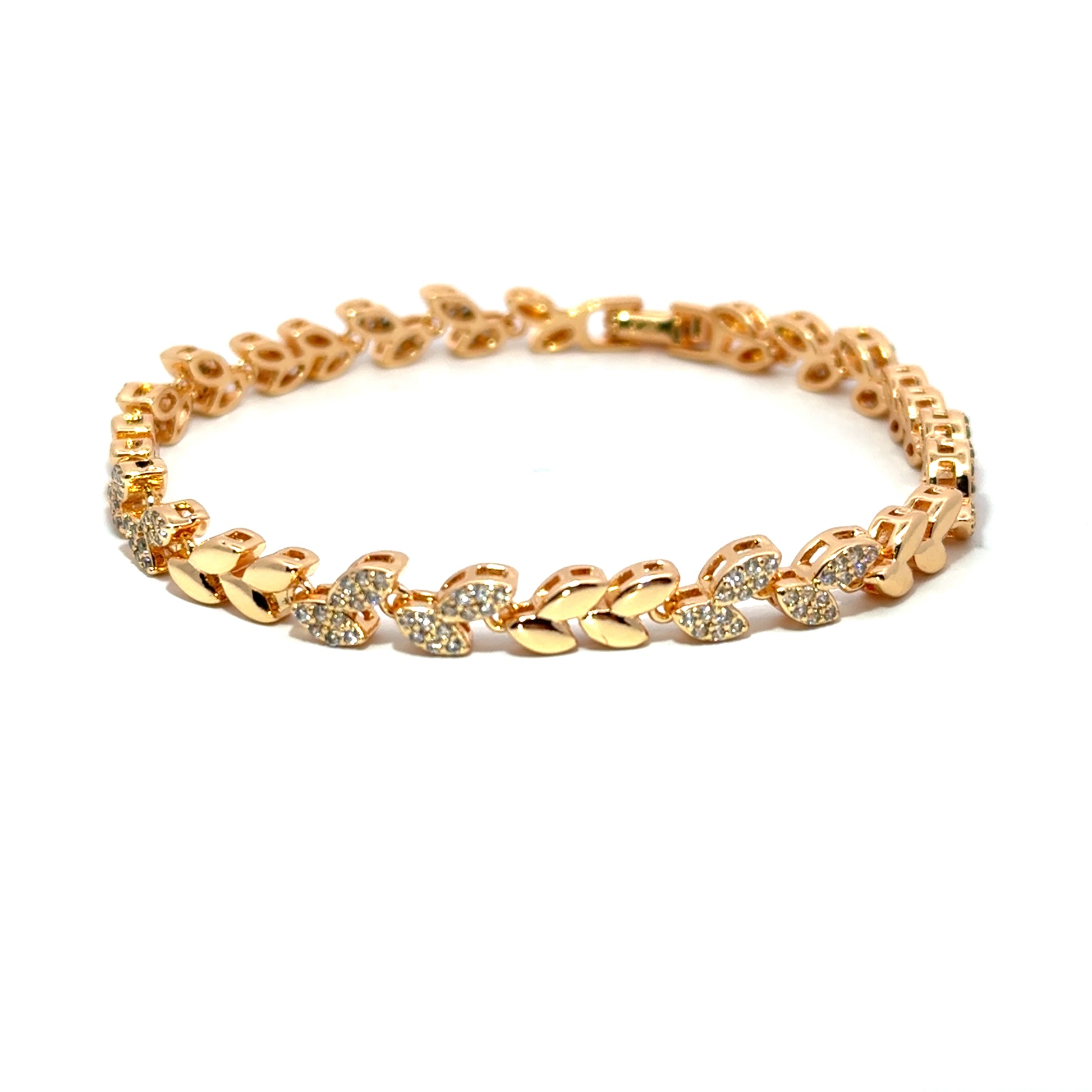 Brățară damă Frunze, placate cu aur roz și zirconia