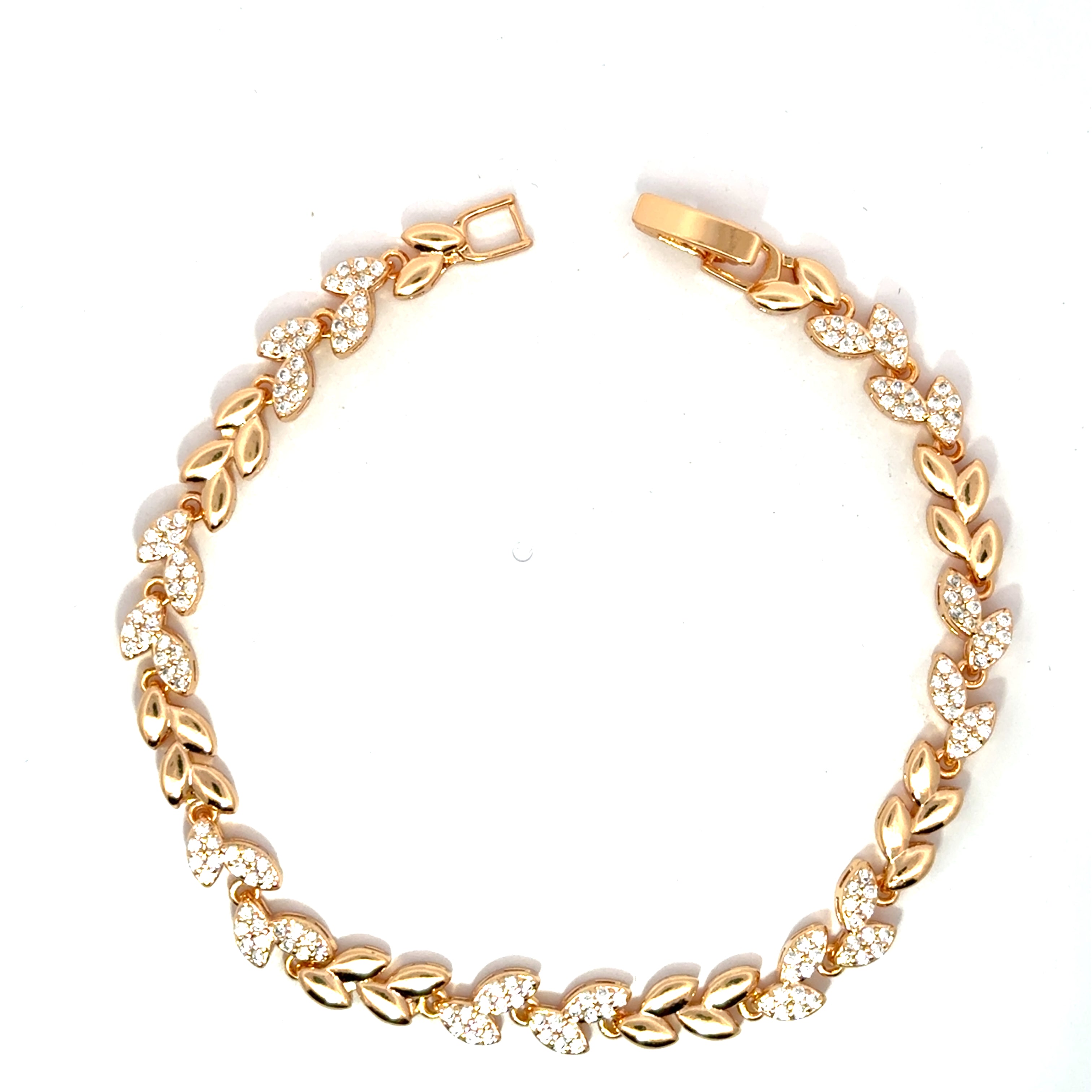 Brățară damă Frunze, placate cu aur roz și zirconia