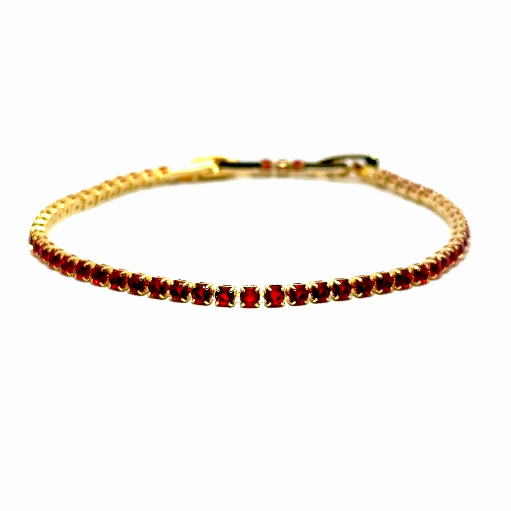 Bratara dama tennis din metale comune rosie, placata cu aur