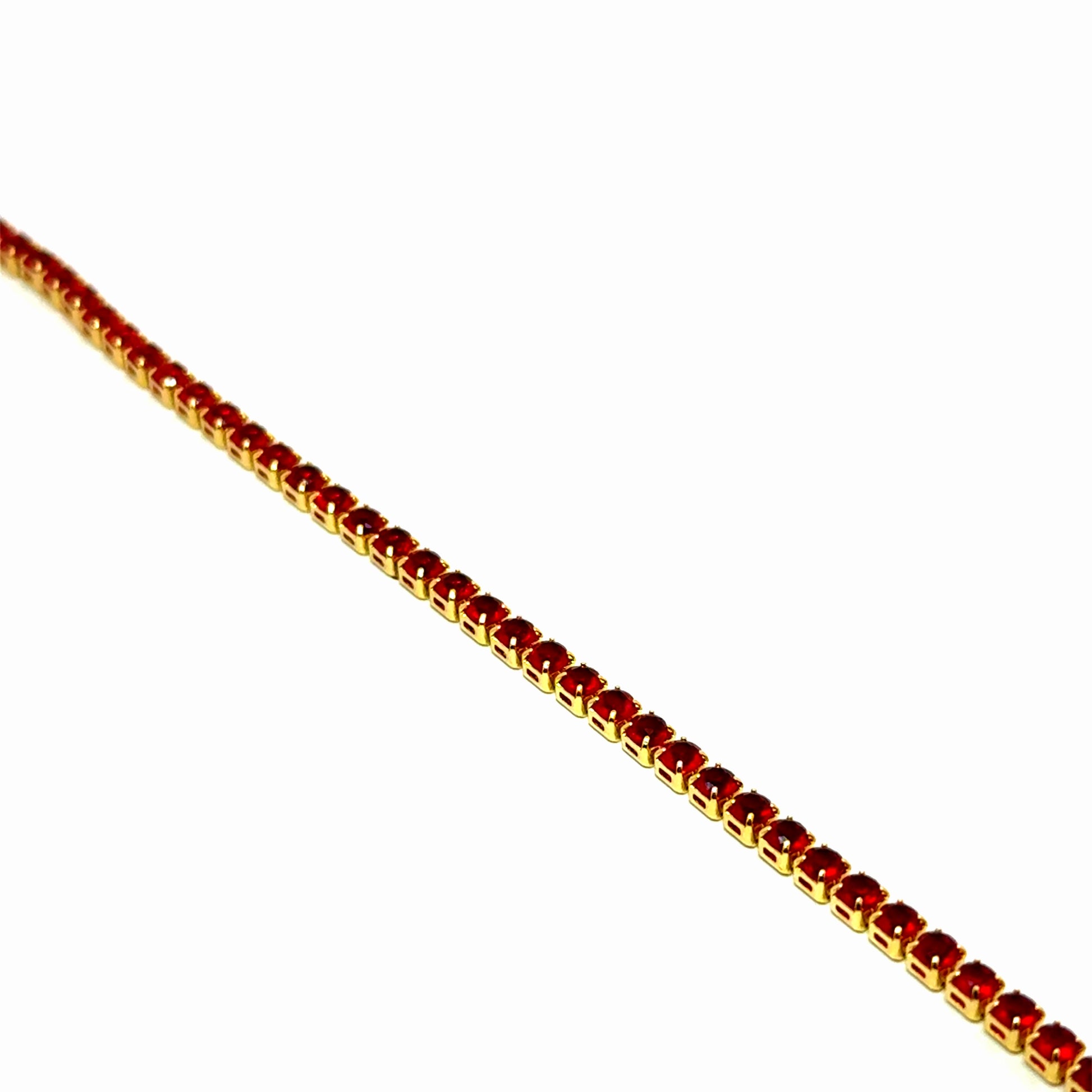 Bratara dama tennis din metale comune rosie, placata cu aur