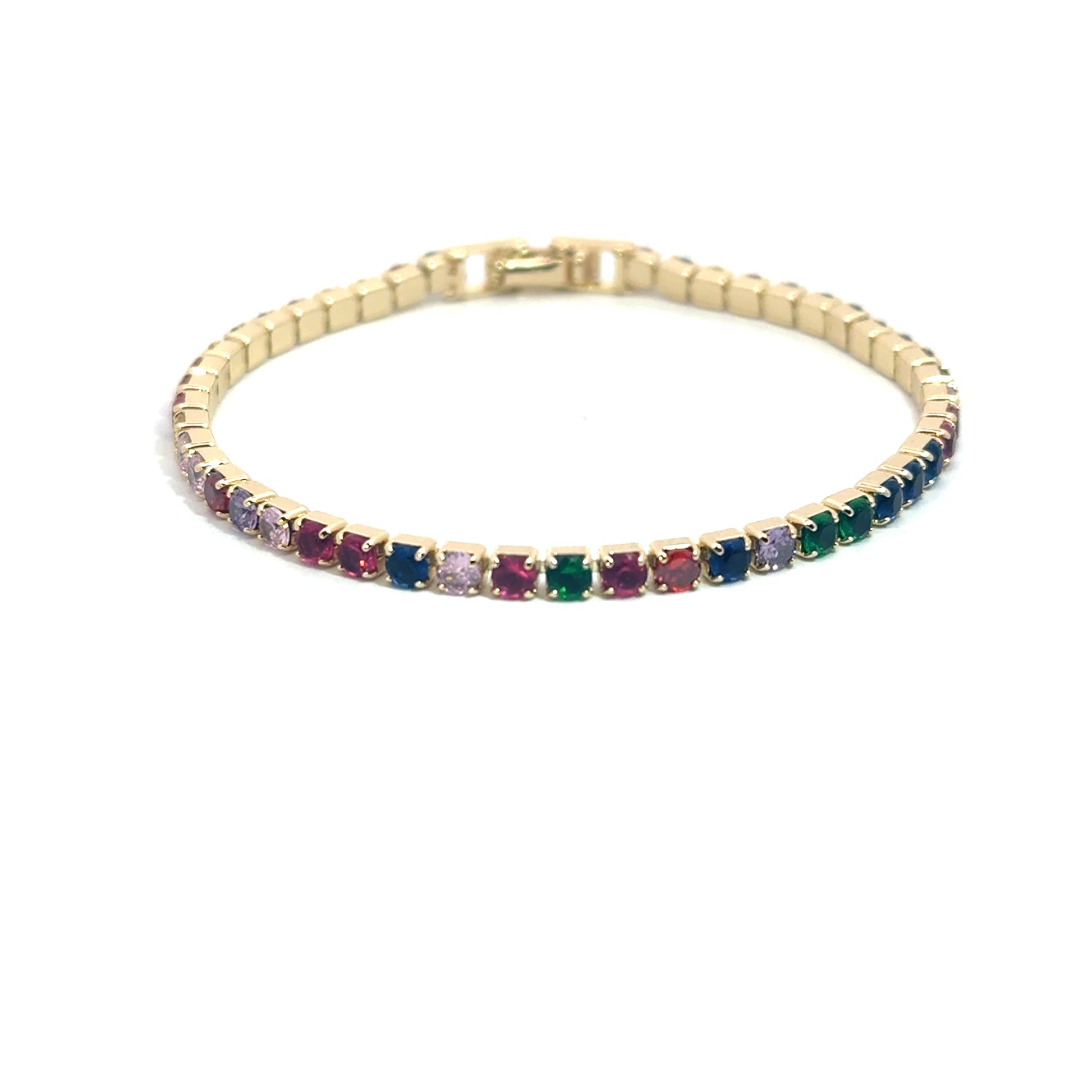 Brățară damă Tennis Multicolor, placată cu aur  + zirconia