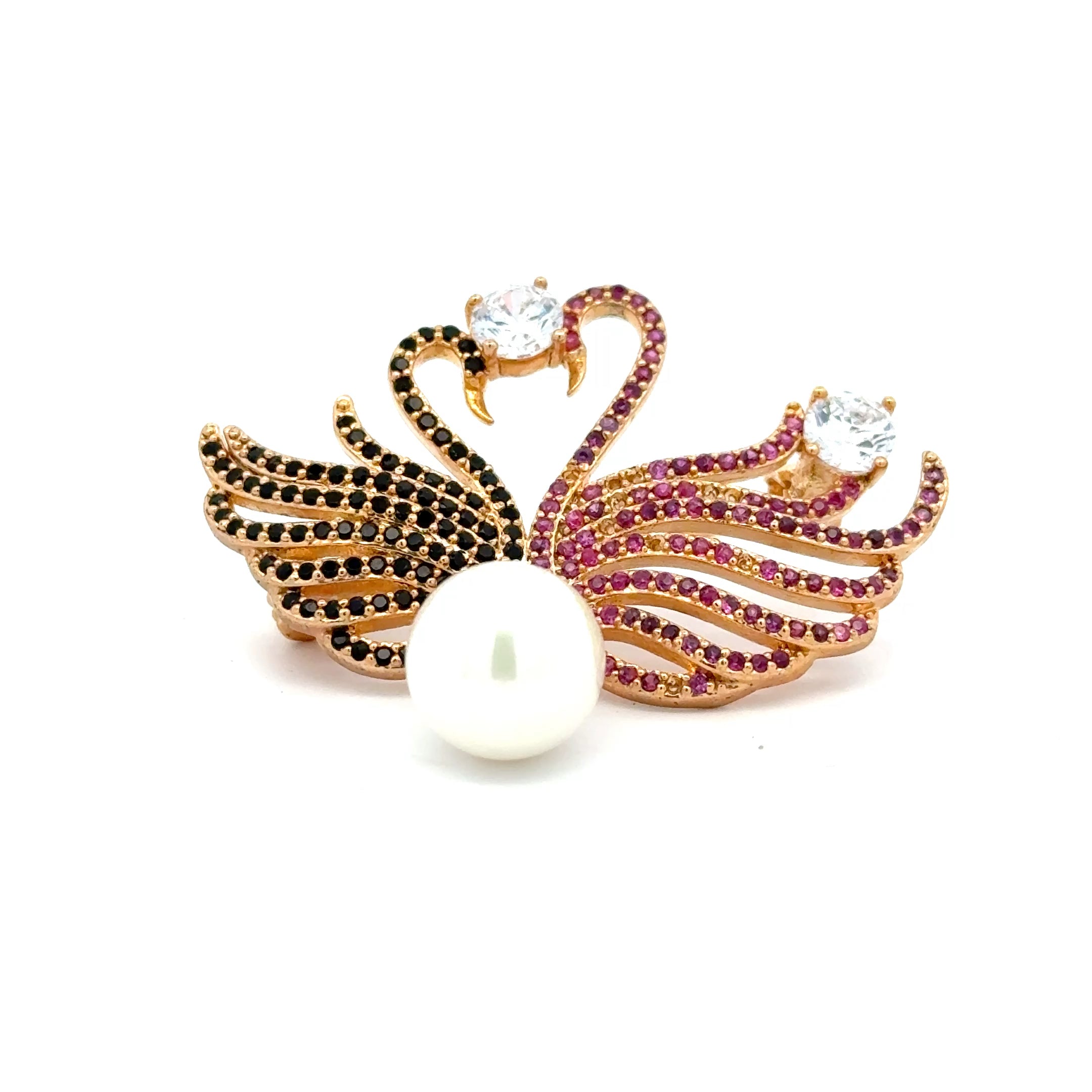 Broșă Swarovski în formă de două lebede – Placată cu Aur de 18K