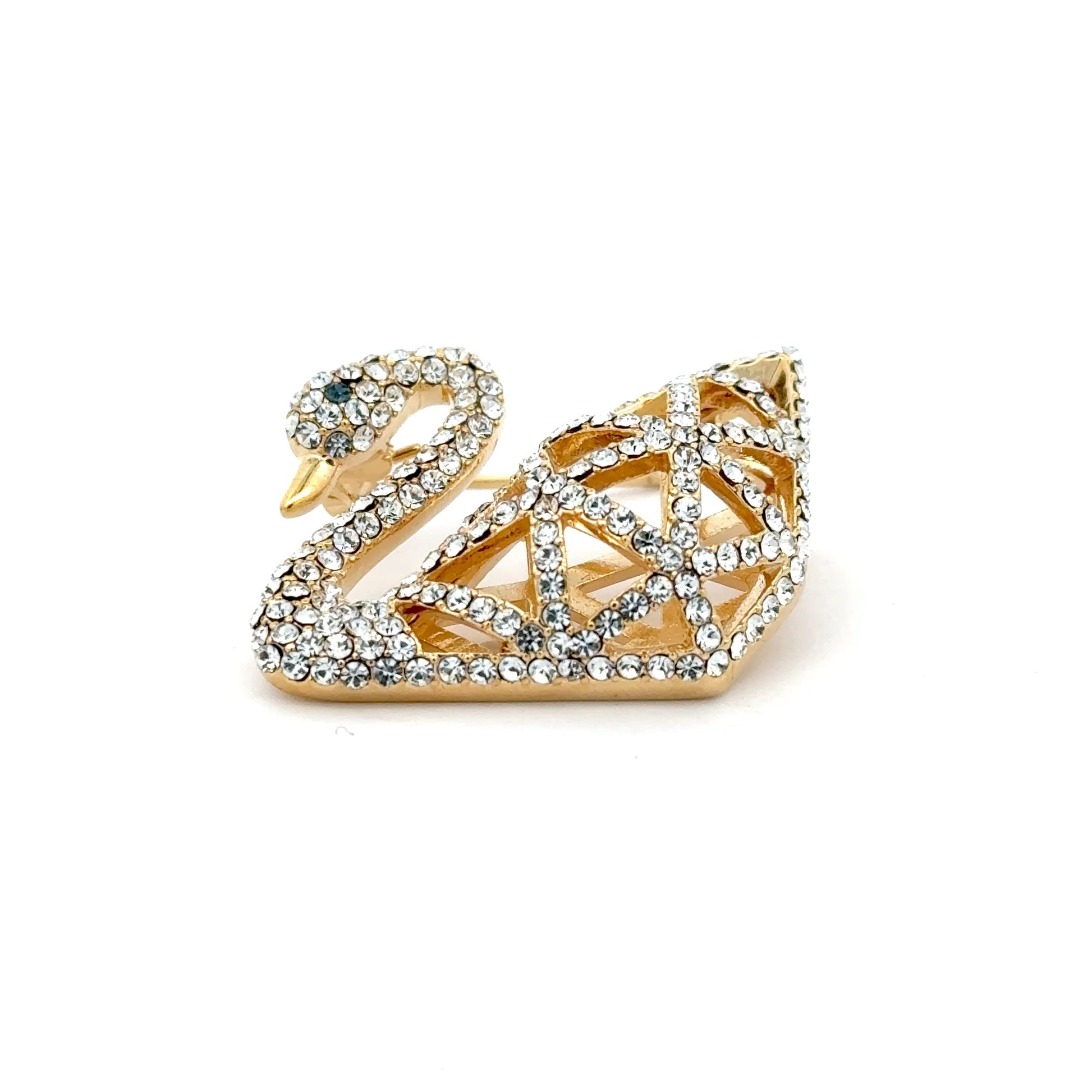 Broșă Swarovski în formă de lebada – Placată cu Aur de 18K