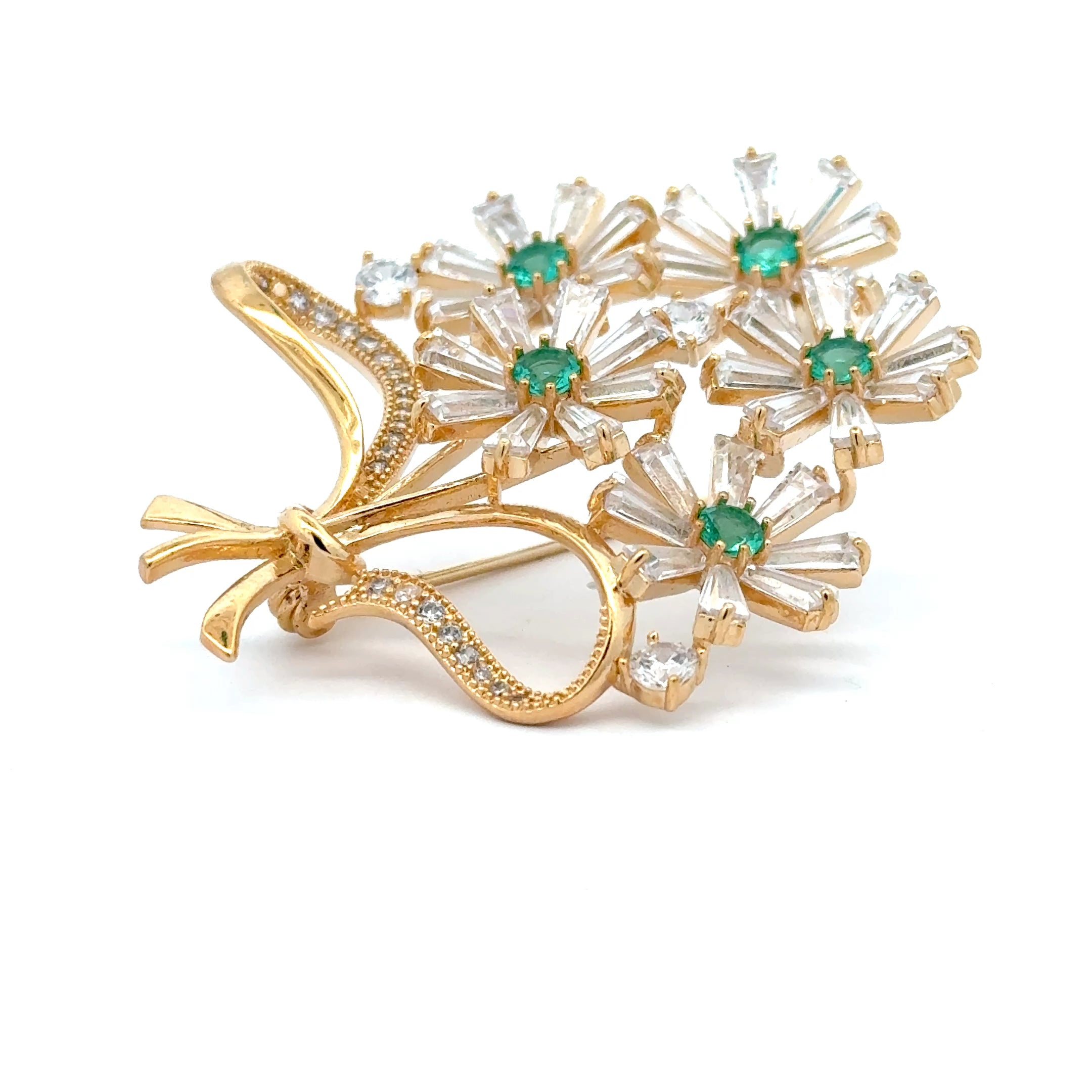 Broșă Swarovski în forma unui buchet de flori – Placată cu Aur de 18K