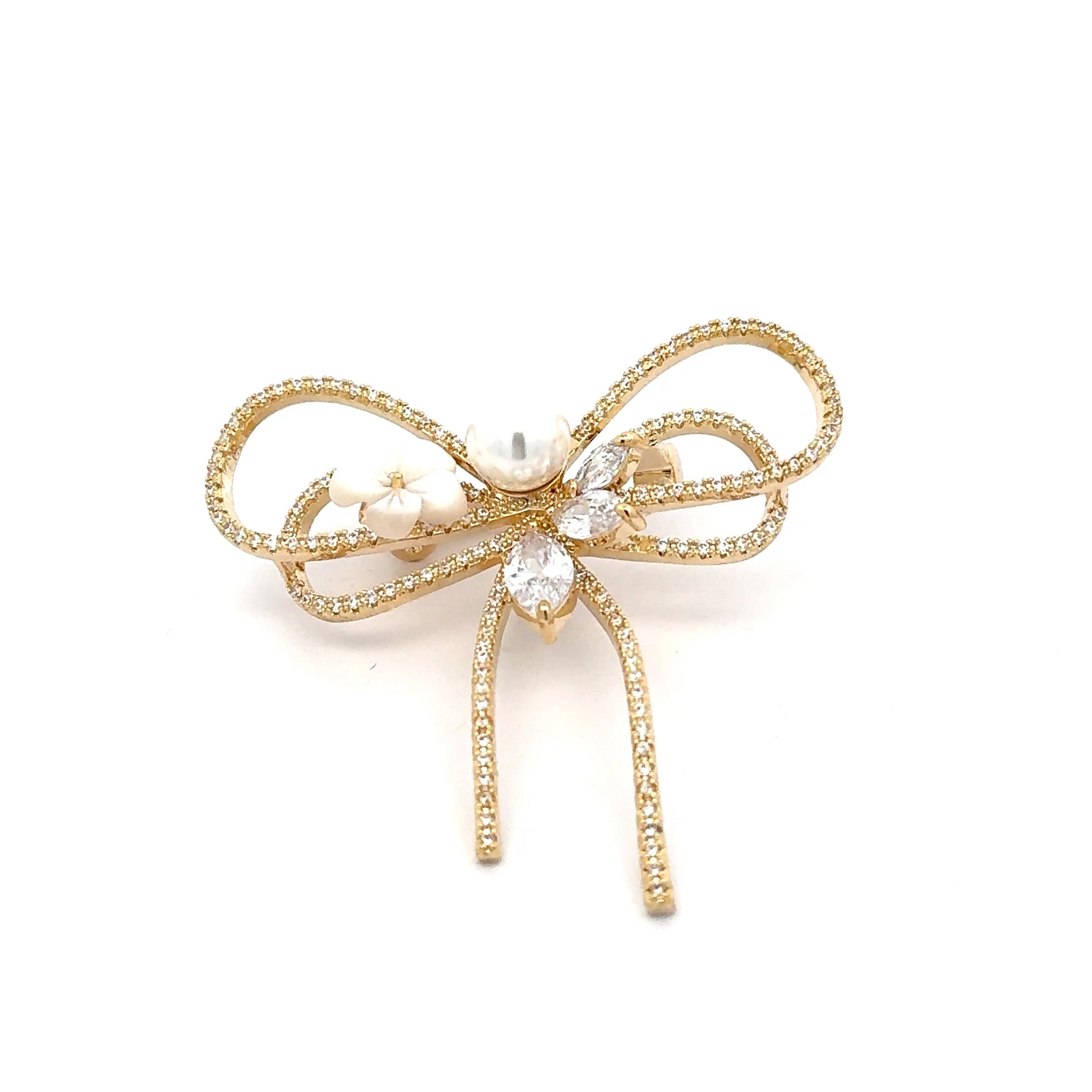 Broșă Swarovski în forma unei fundite – Placată cu Aur de 18K