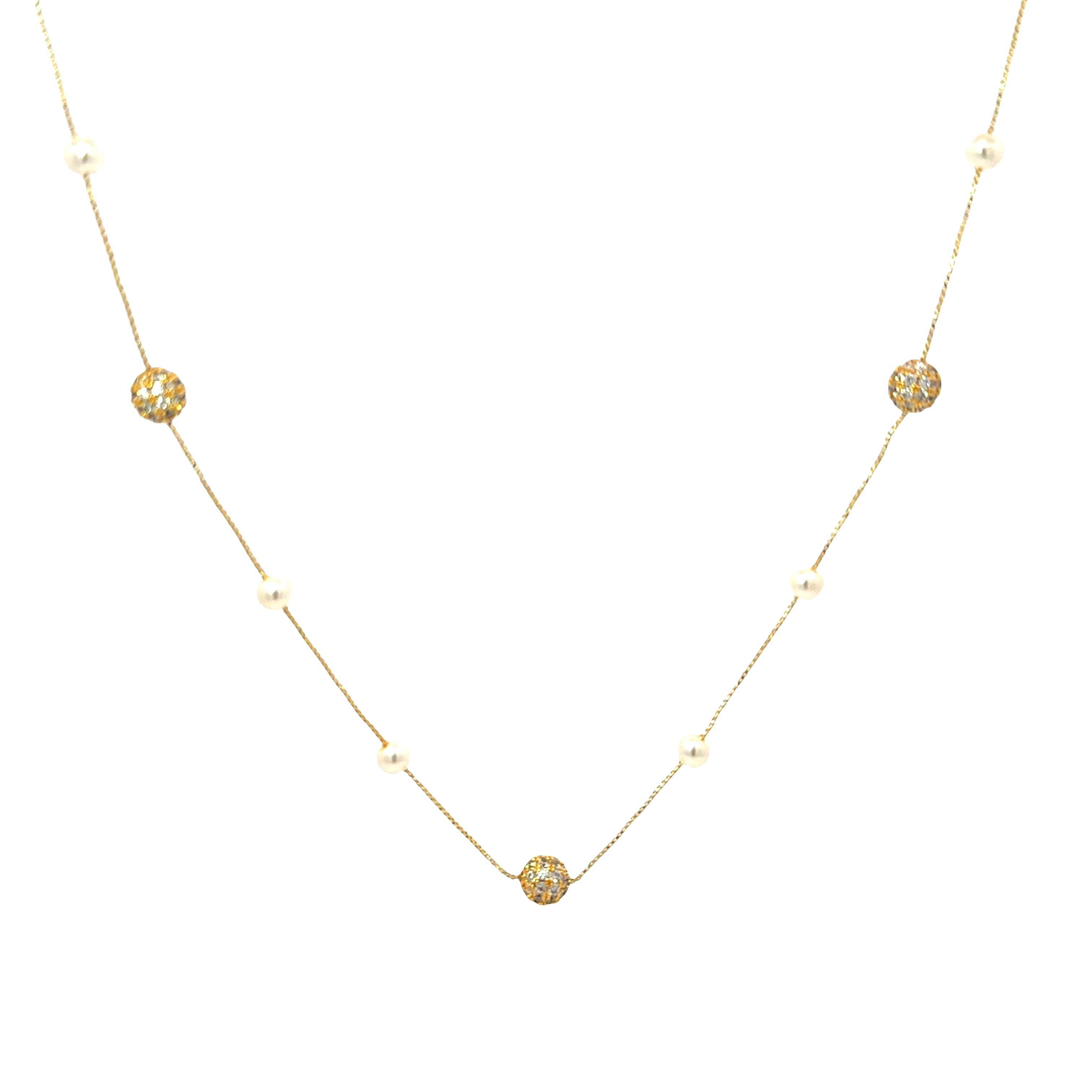 Colier damă SFERĂ, placat cu aur + zirconia și perle