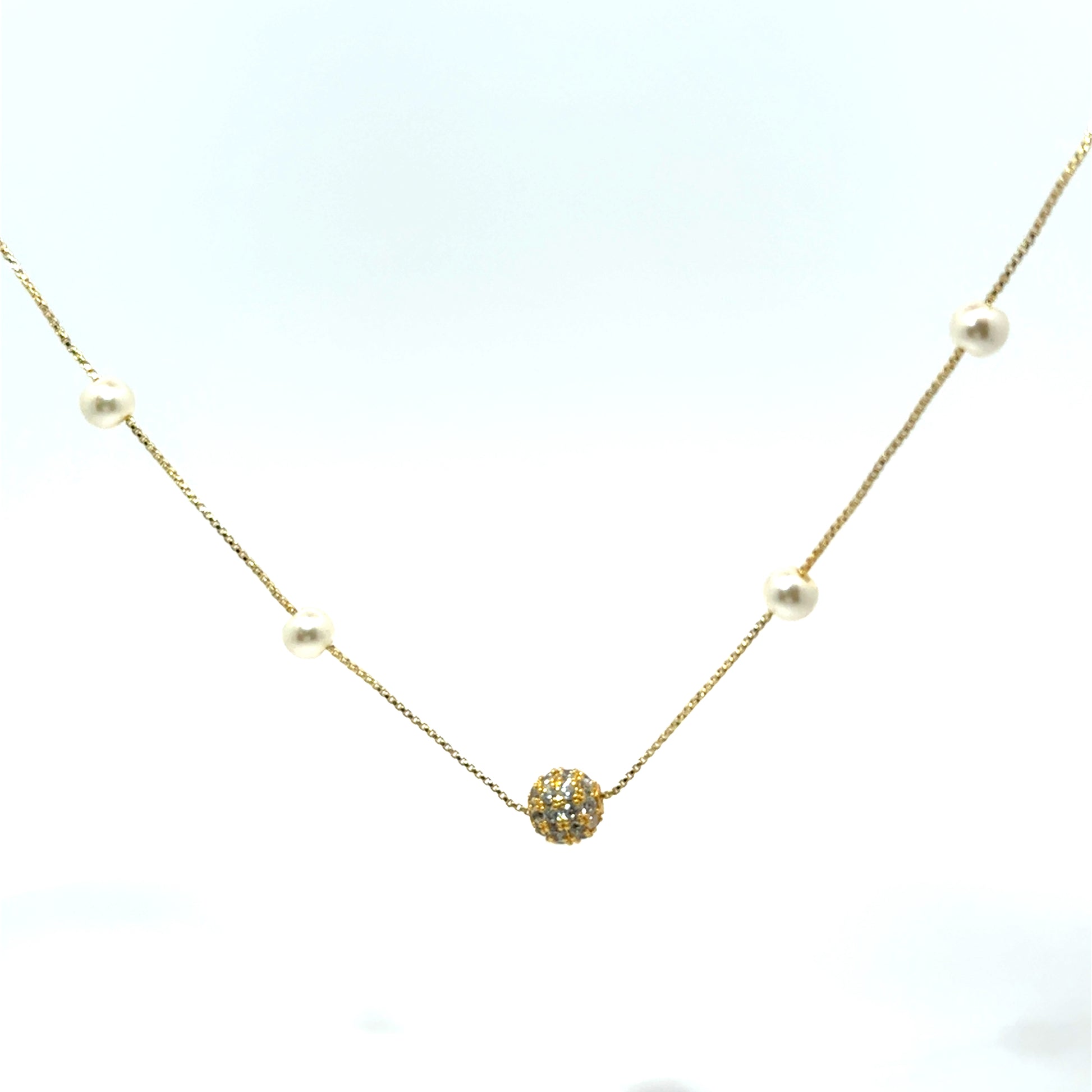 Colier damă SFERĂ, placat cu aur + zirconia și perle