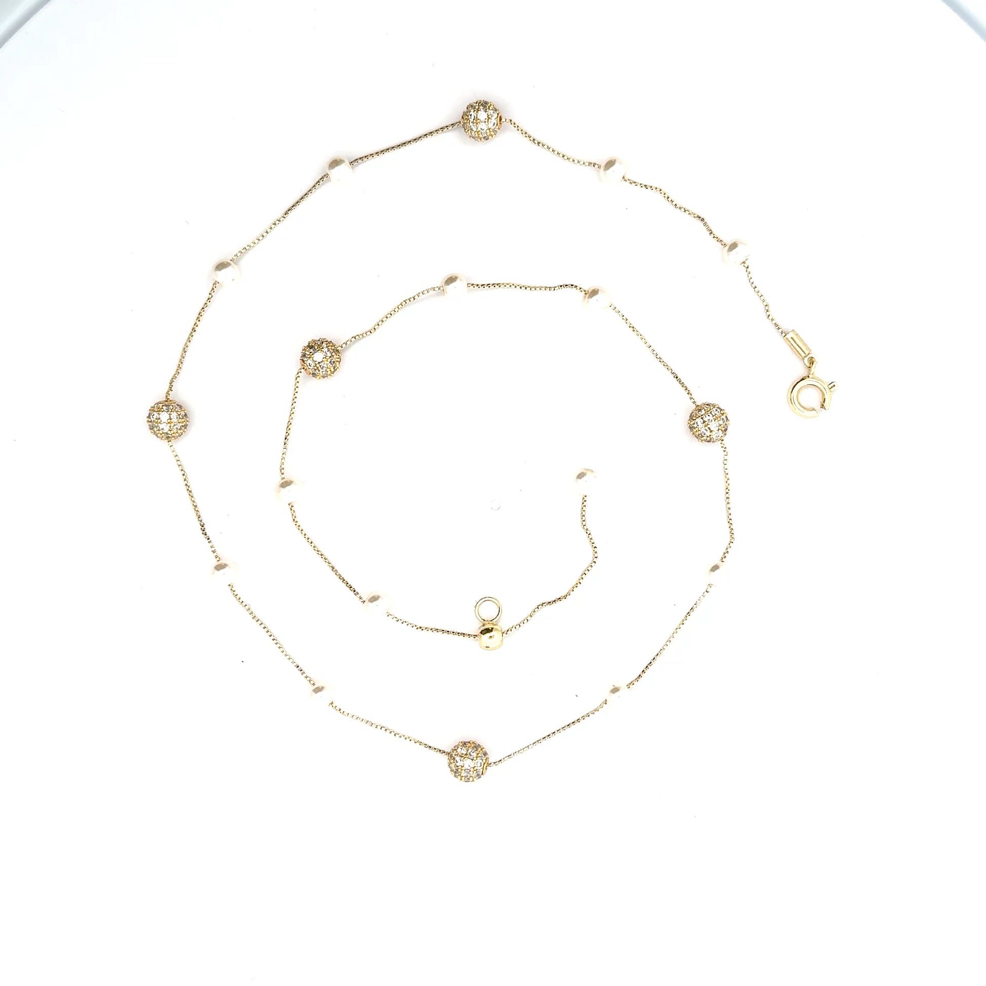 Colier damă SFERĂ, placat cu aur + zirconia și perle