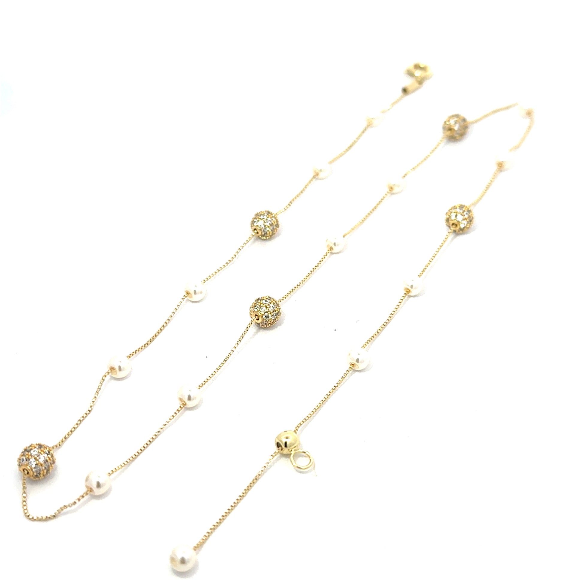 Colier damă SFERĂ, placat cu aur + zirconia și perle