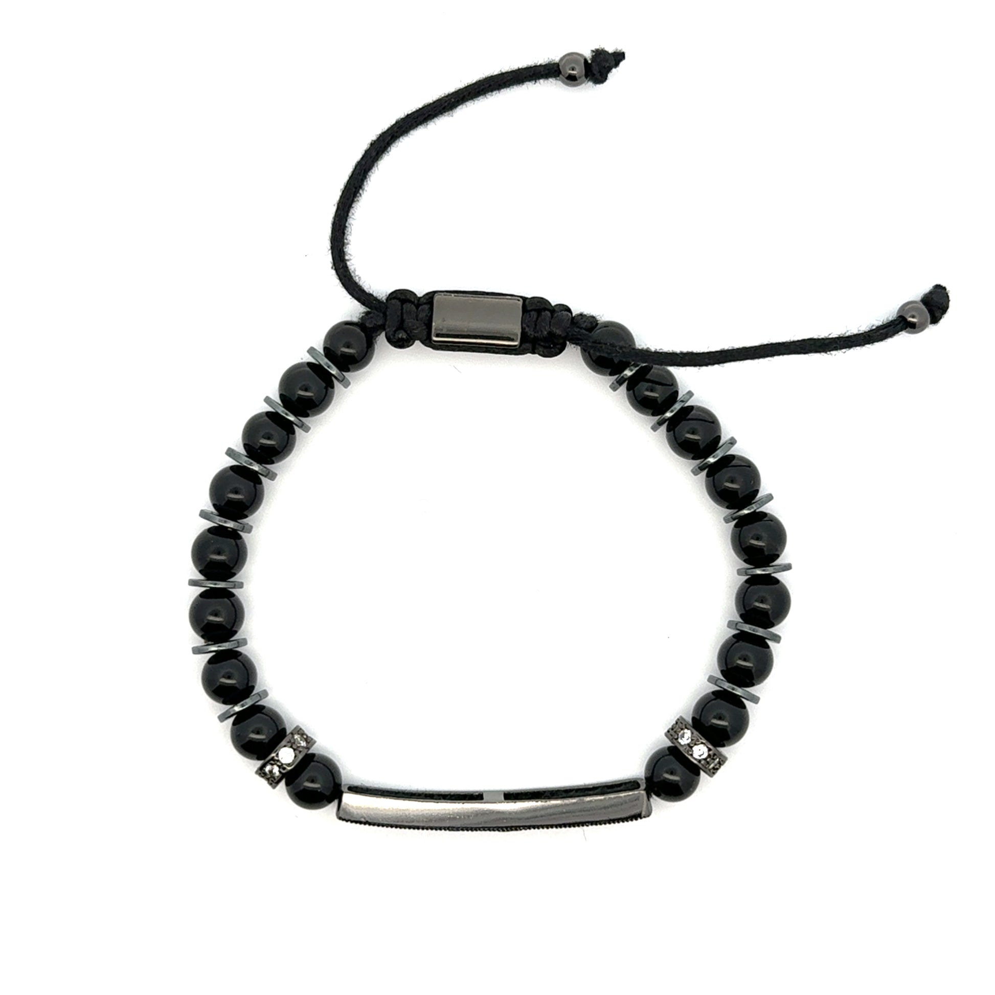Bratara barbati din onix negru, hematit si accesorii cu cristale zirconia