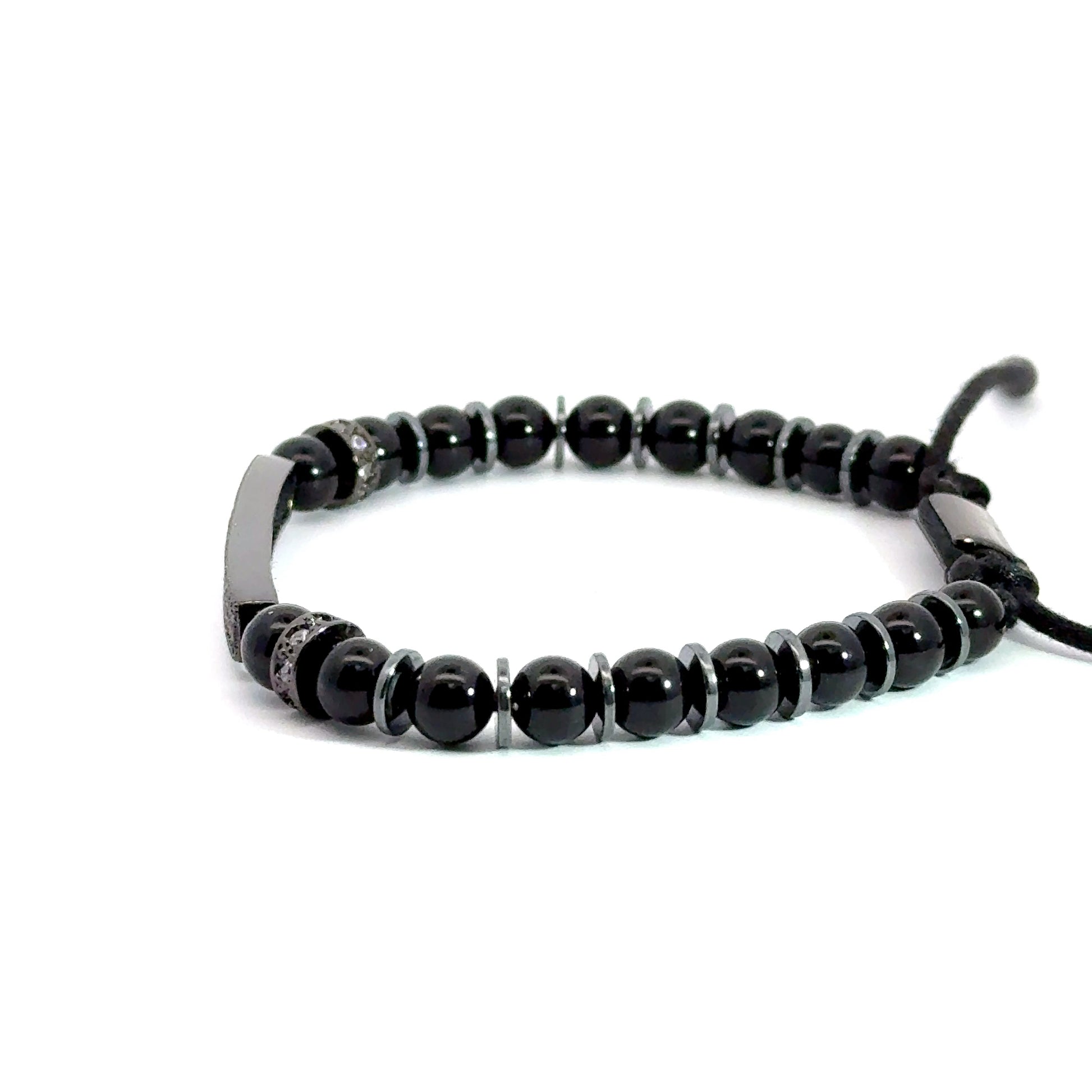 Bratara barbati din onix negru, hematit si accesorii cu cristale zirconia