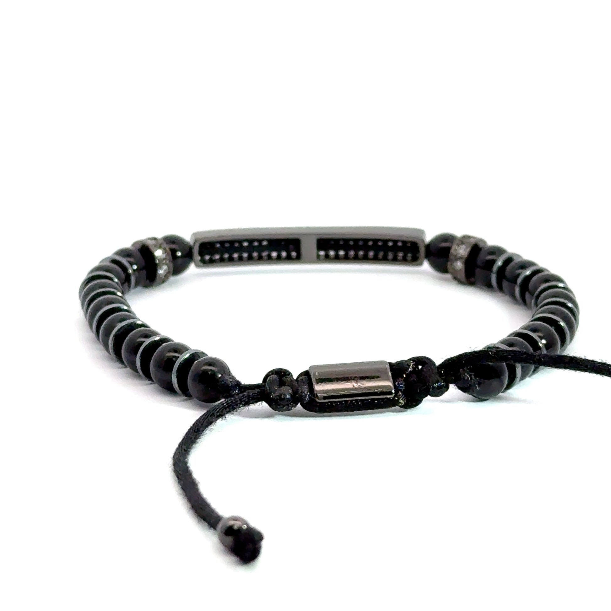 Bratara barbati din onix negru, hematit si accesorii cu cristale zirconia