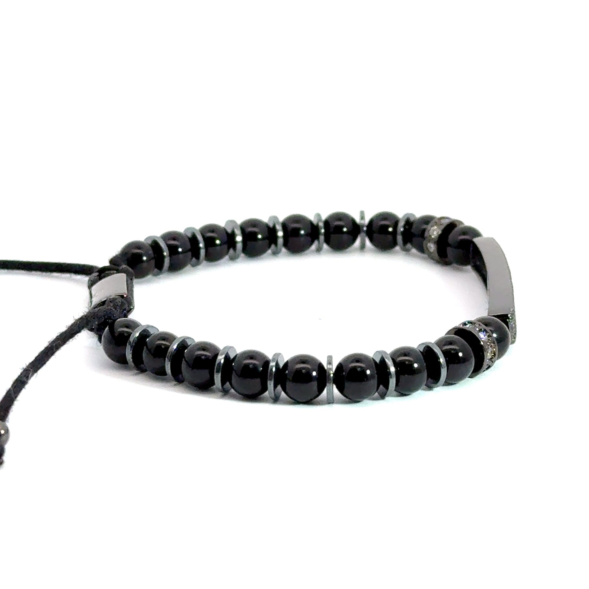 Bratara barbati din onix negru, hematit si accesorii cu cristale zirconia