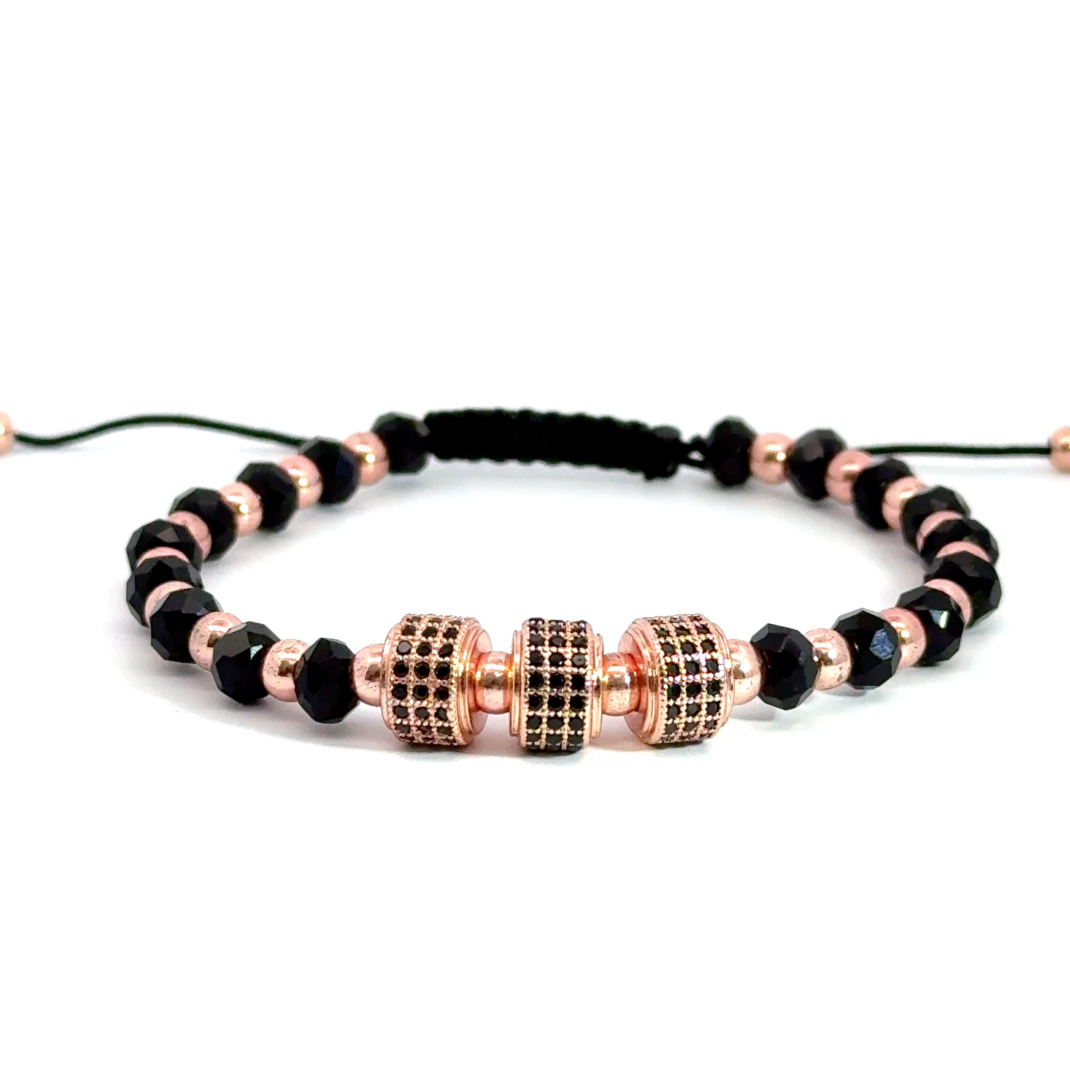 Bratara barbati din cristale negre si accesorii cu cristale zirconia BBB-250