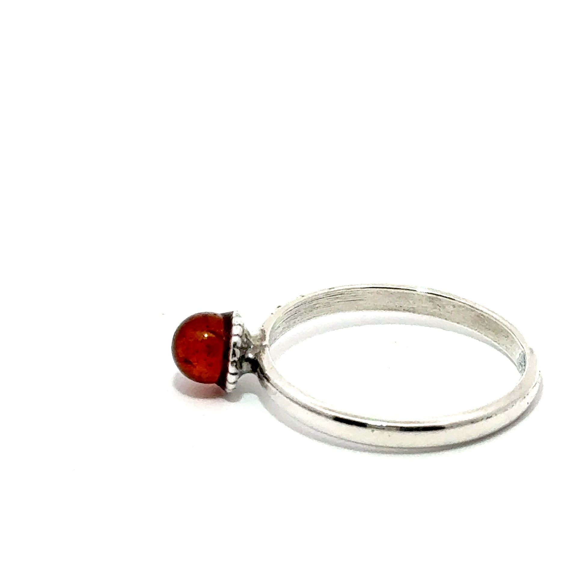 Inel damă argint 925 cu chihlimbar rotund mic – model ID-07