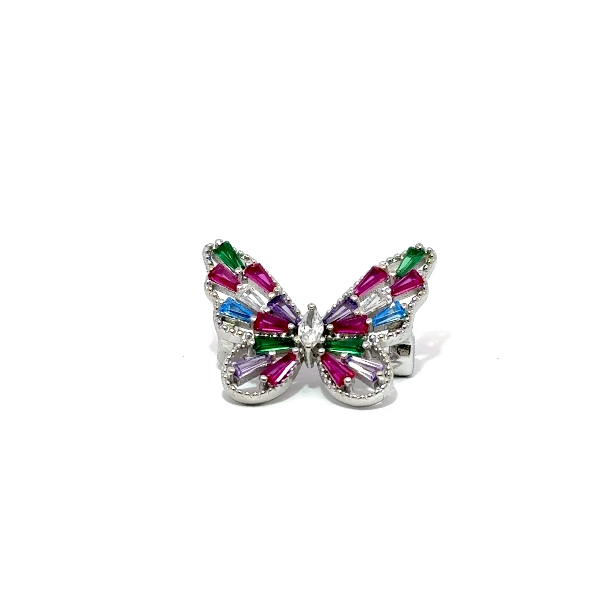 Brosa dama din argint in forma de fluture colorat