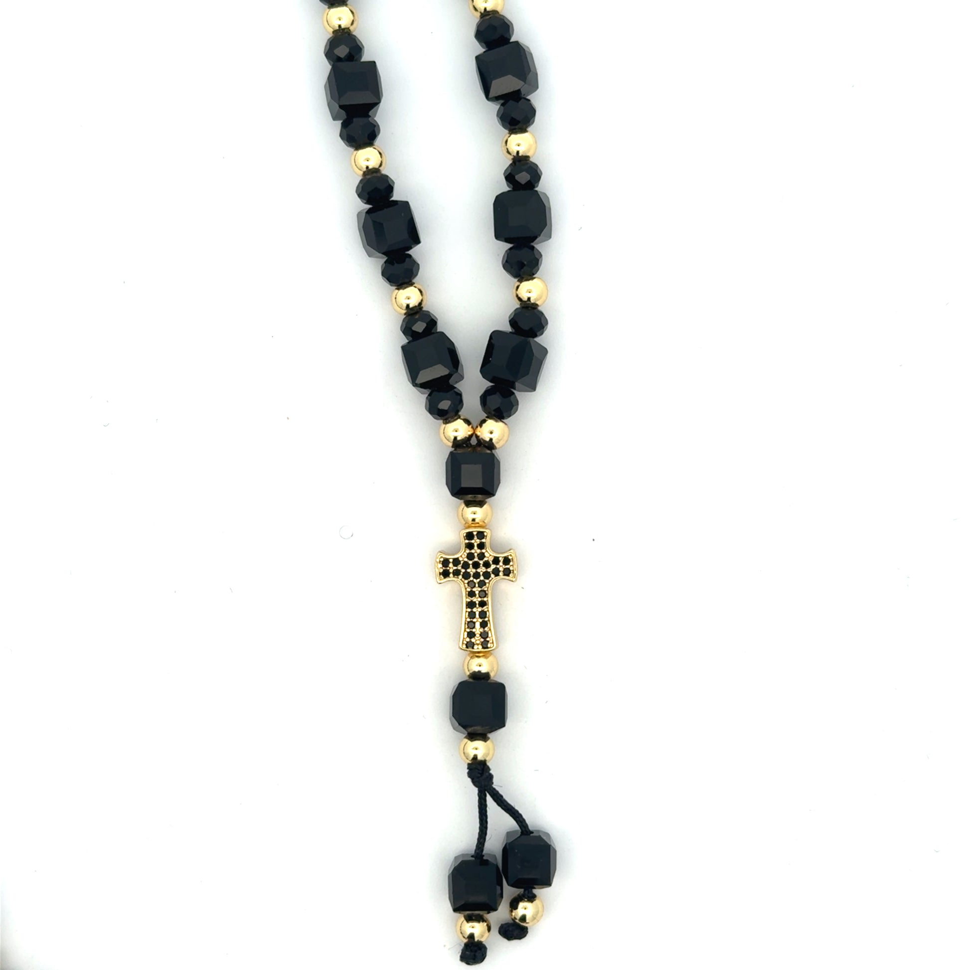 Lant barbati cu Cruce Flux , placat cu aur 18 k + cristal sintetic