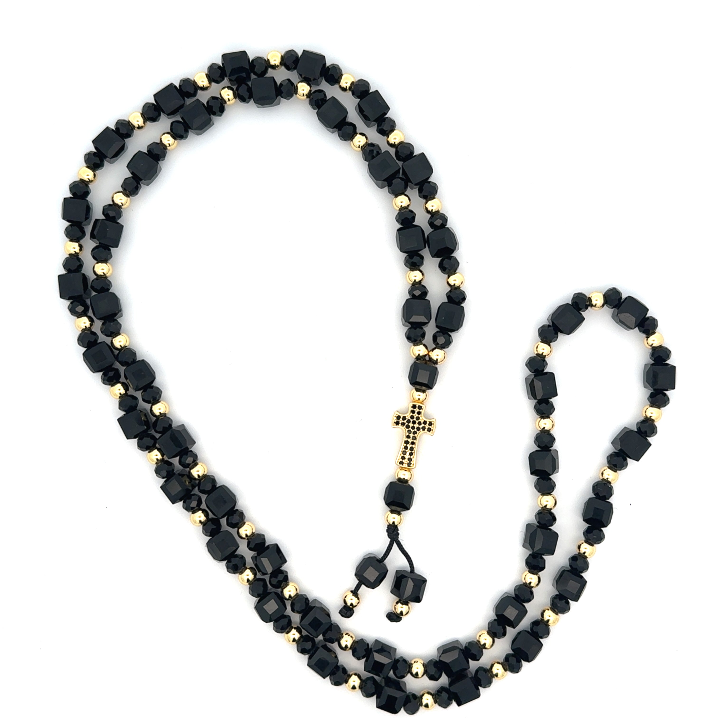 Lant barbati cu Cruce Flux , placat cu aur 18 k + cristal sintetic