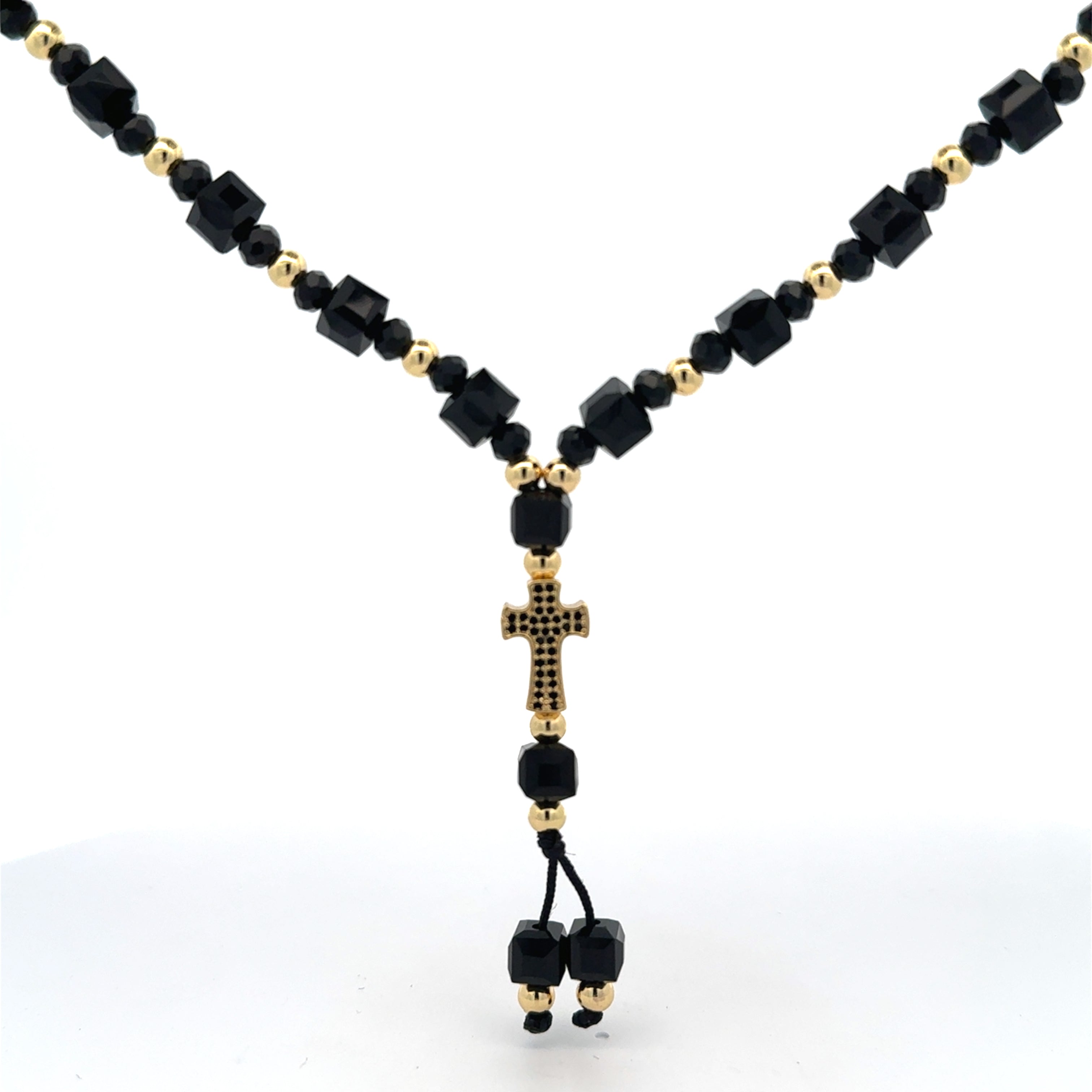 Lant barbati cu Cruce Flux , placat cu aur 18 k + cristal sintetic