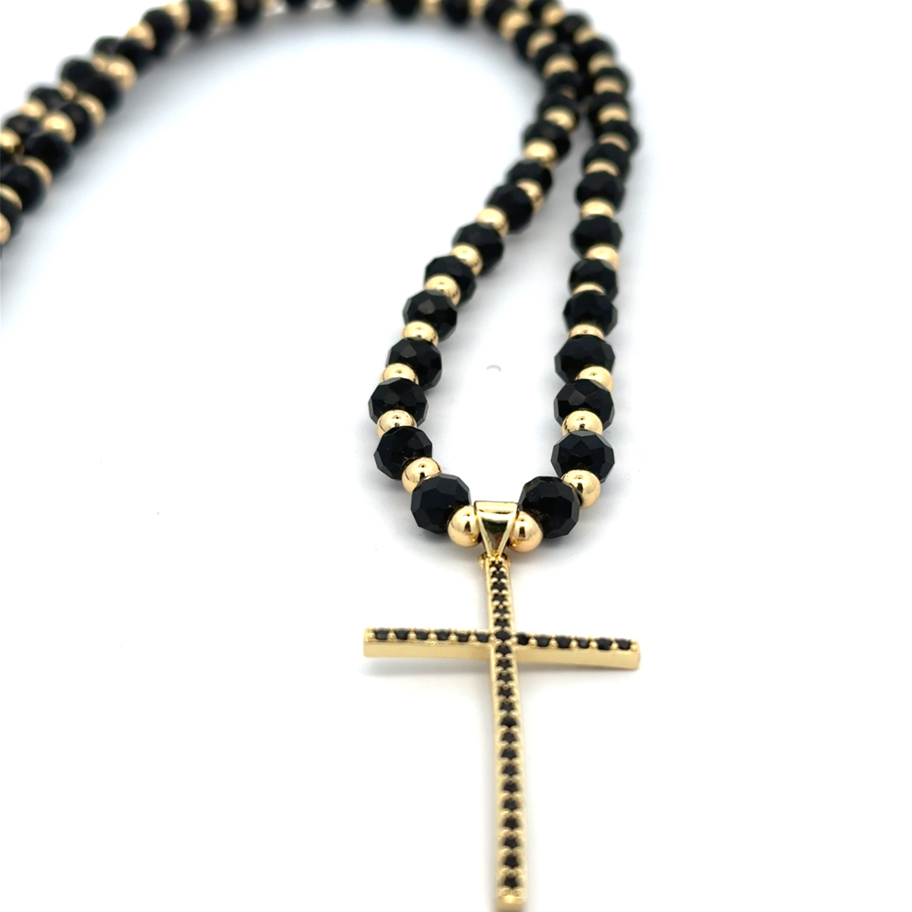 Lant barbati cu Cruce Icon , placat cu aur 18 k + cristal sintetic