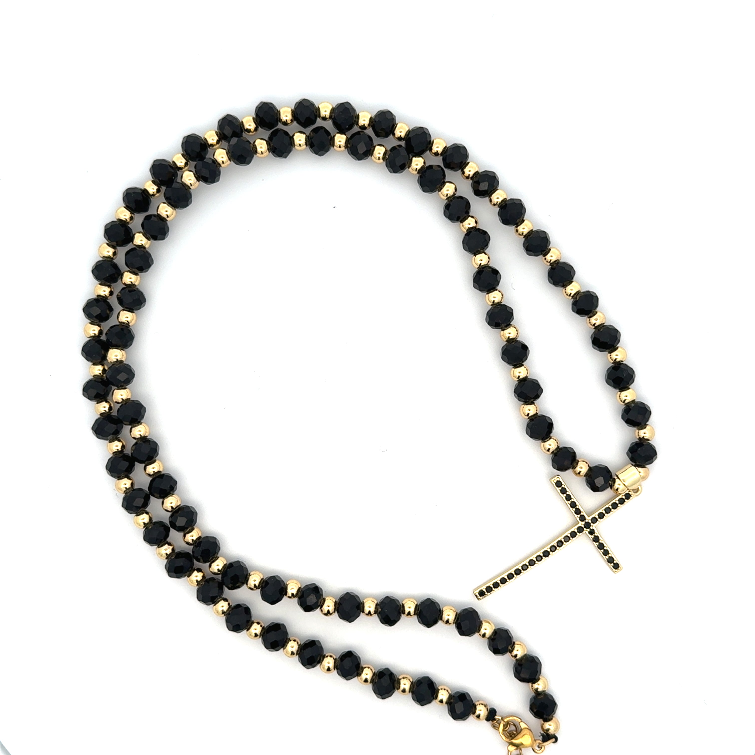 Lant barbati cu Cruce Icon , placat cu aur 18 k + cristal sintetic