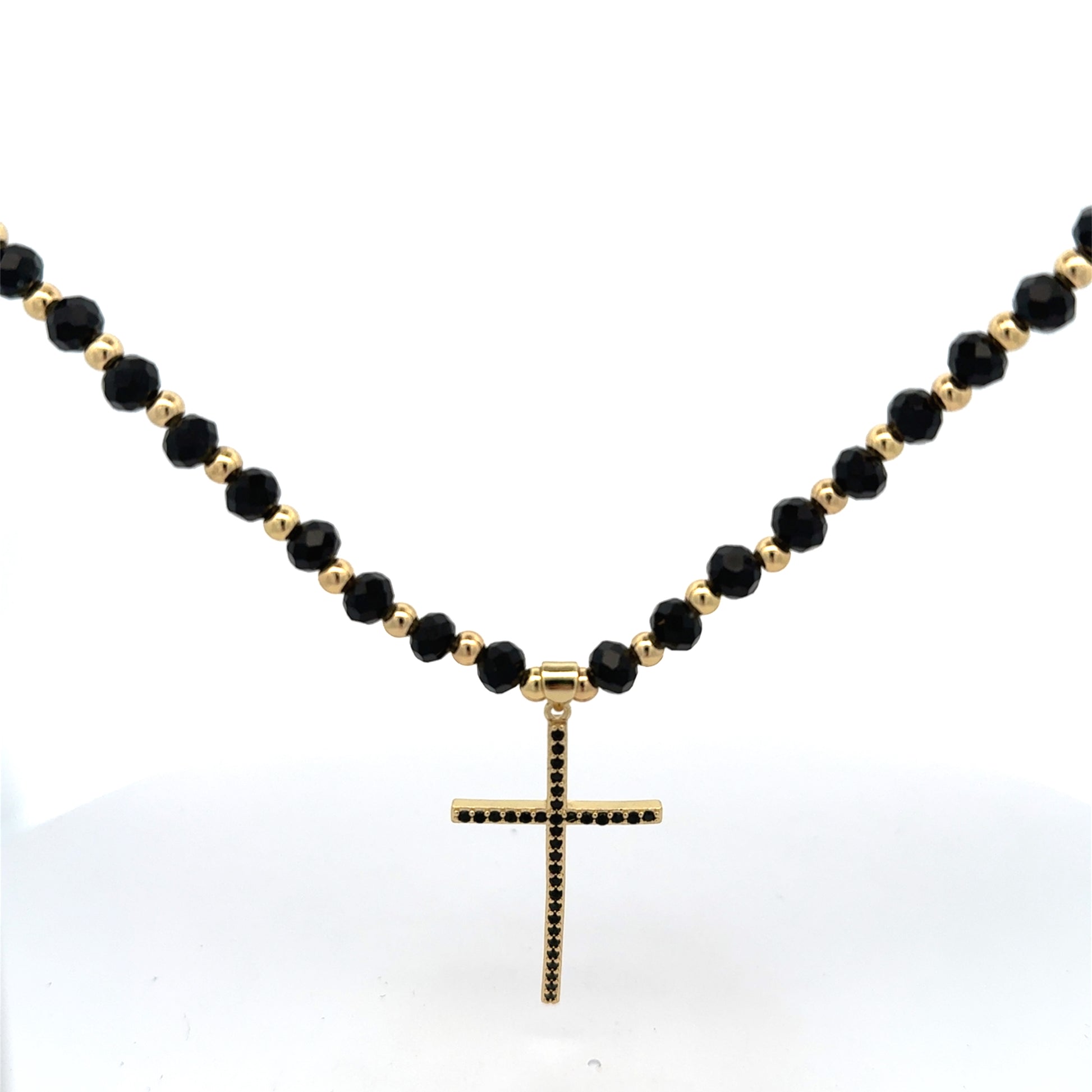 Lant barbati cu Cruce Icon , placat cu aur 18 k + cristal sintetic