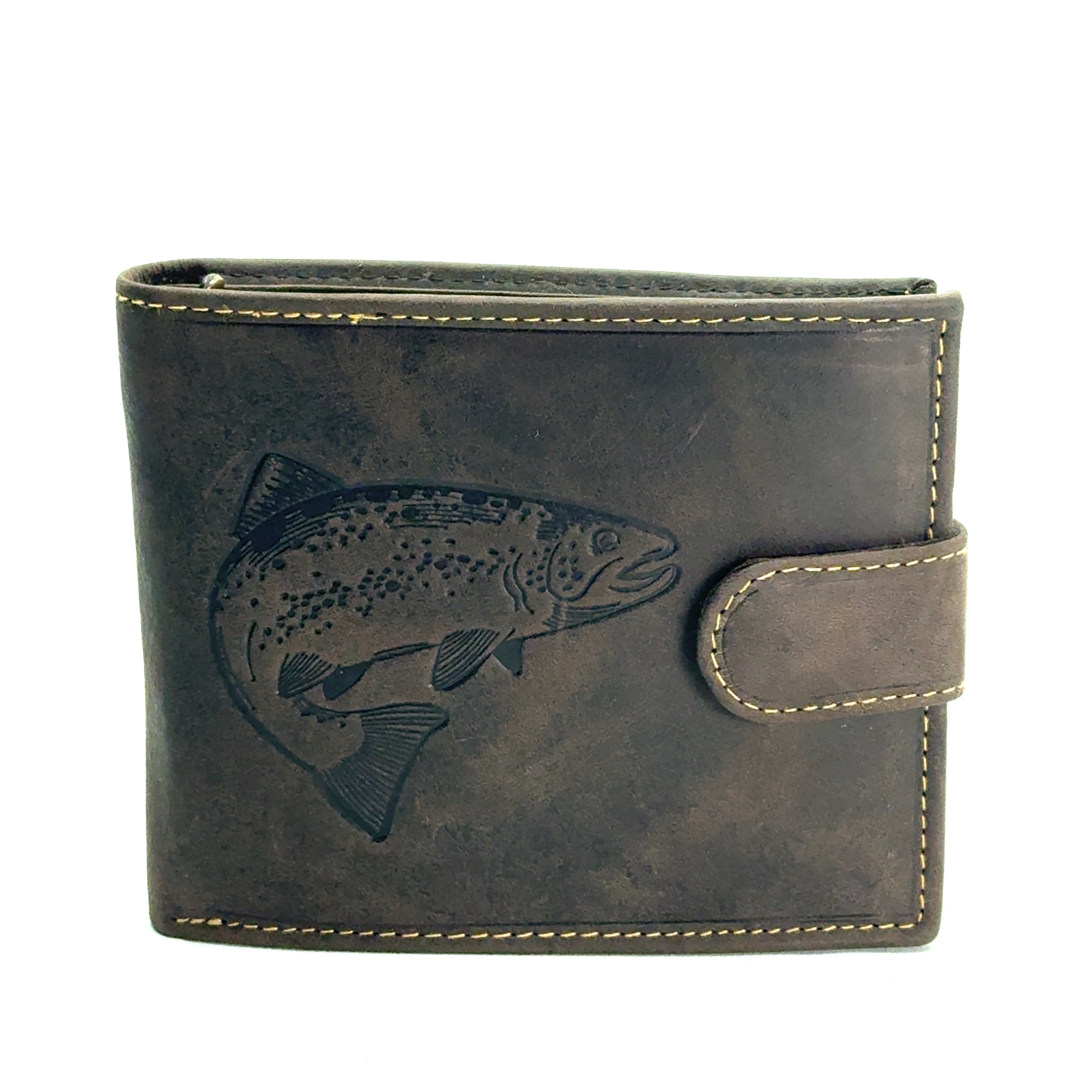 Portofel barbati Trout , piele naturala , Maro