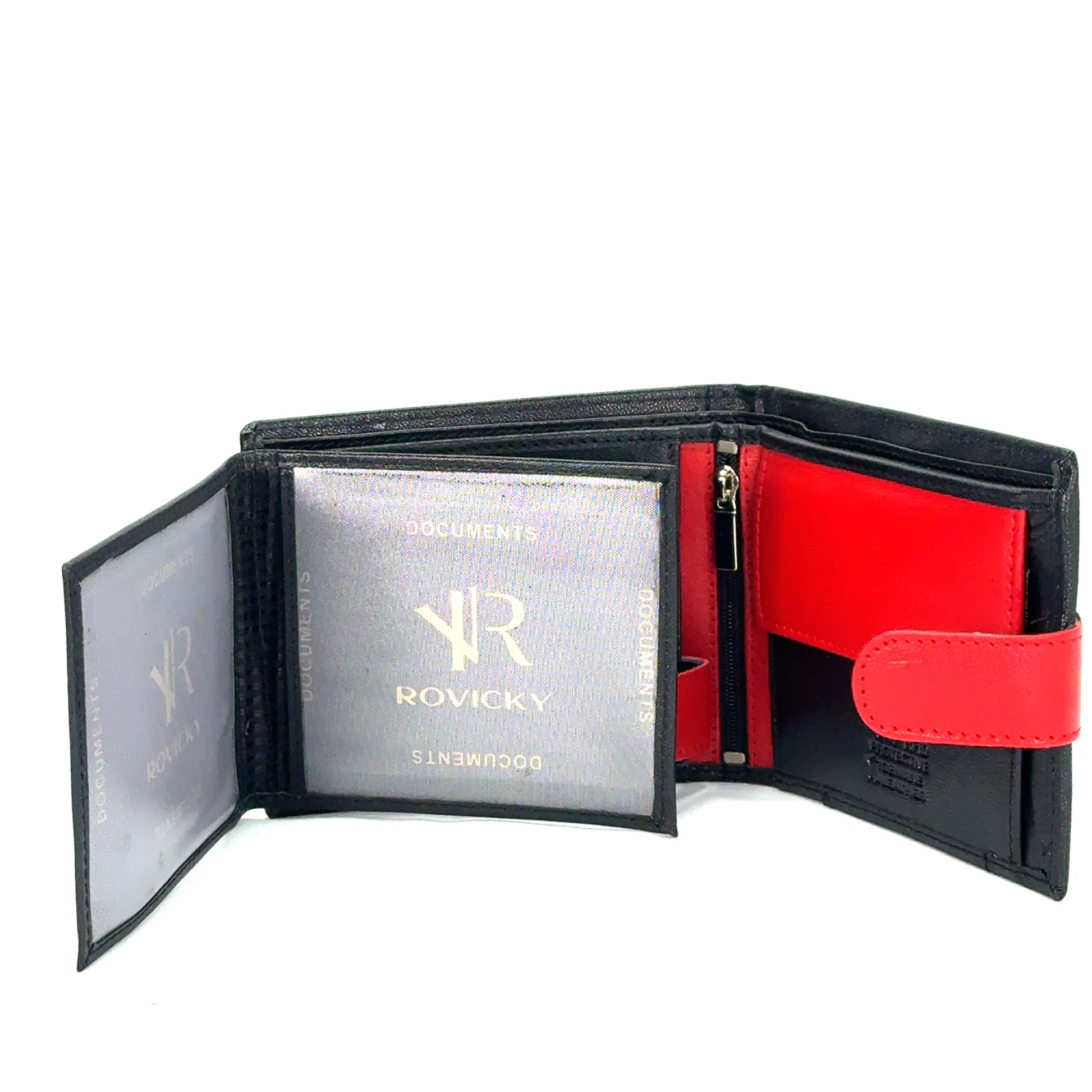 Portofel barbati Royal , piele naturala , Negru-Rosu