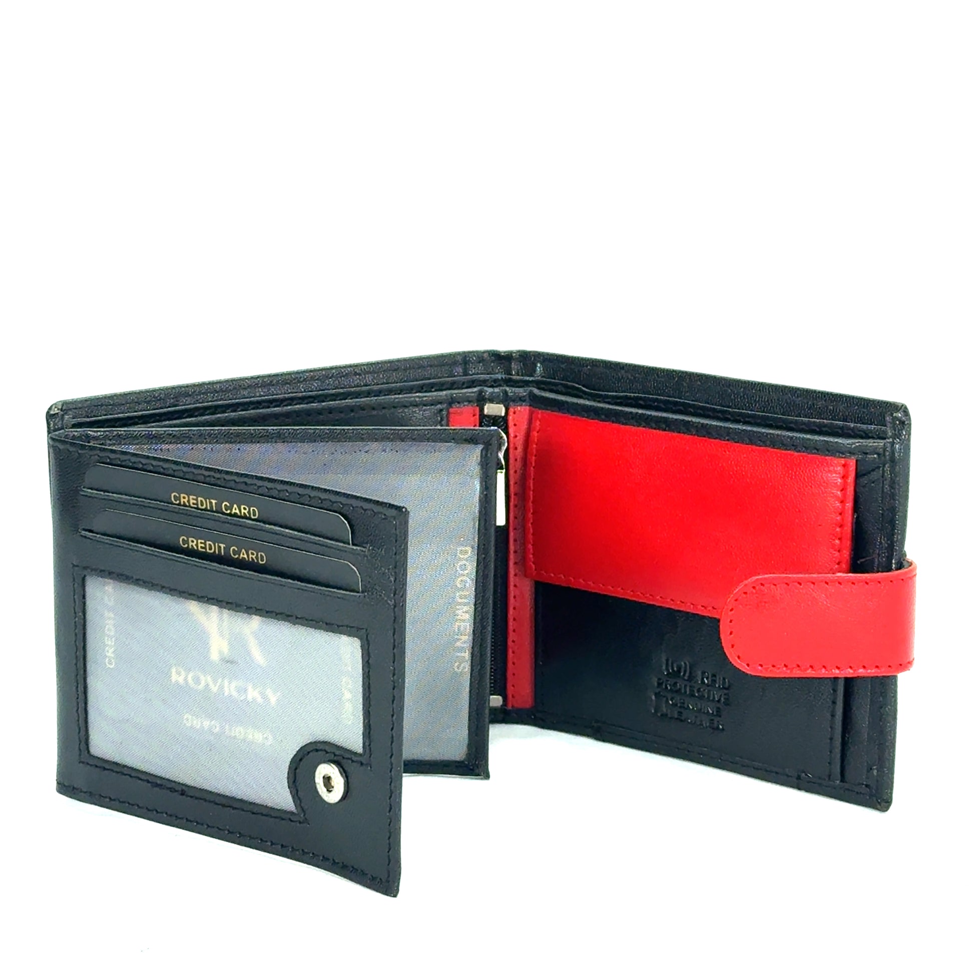 Portofel barbati Royal , piele naturala , Negru-Rosu