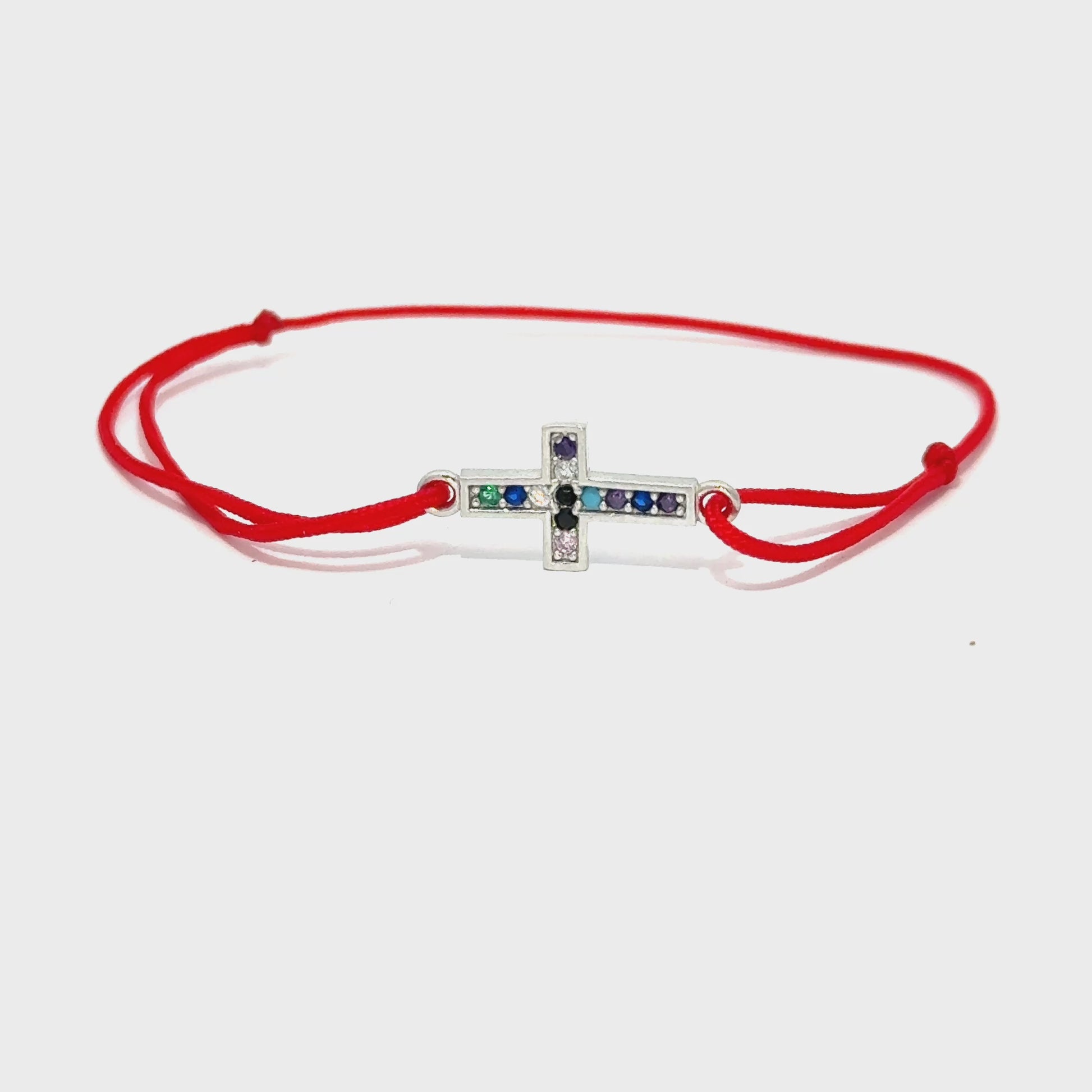 Brățară copii Cruciuliță, argint + zirconia+sfoară roșie