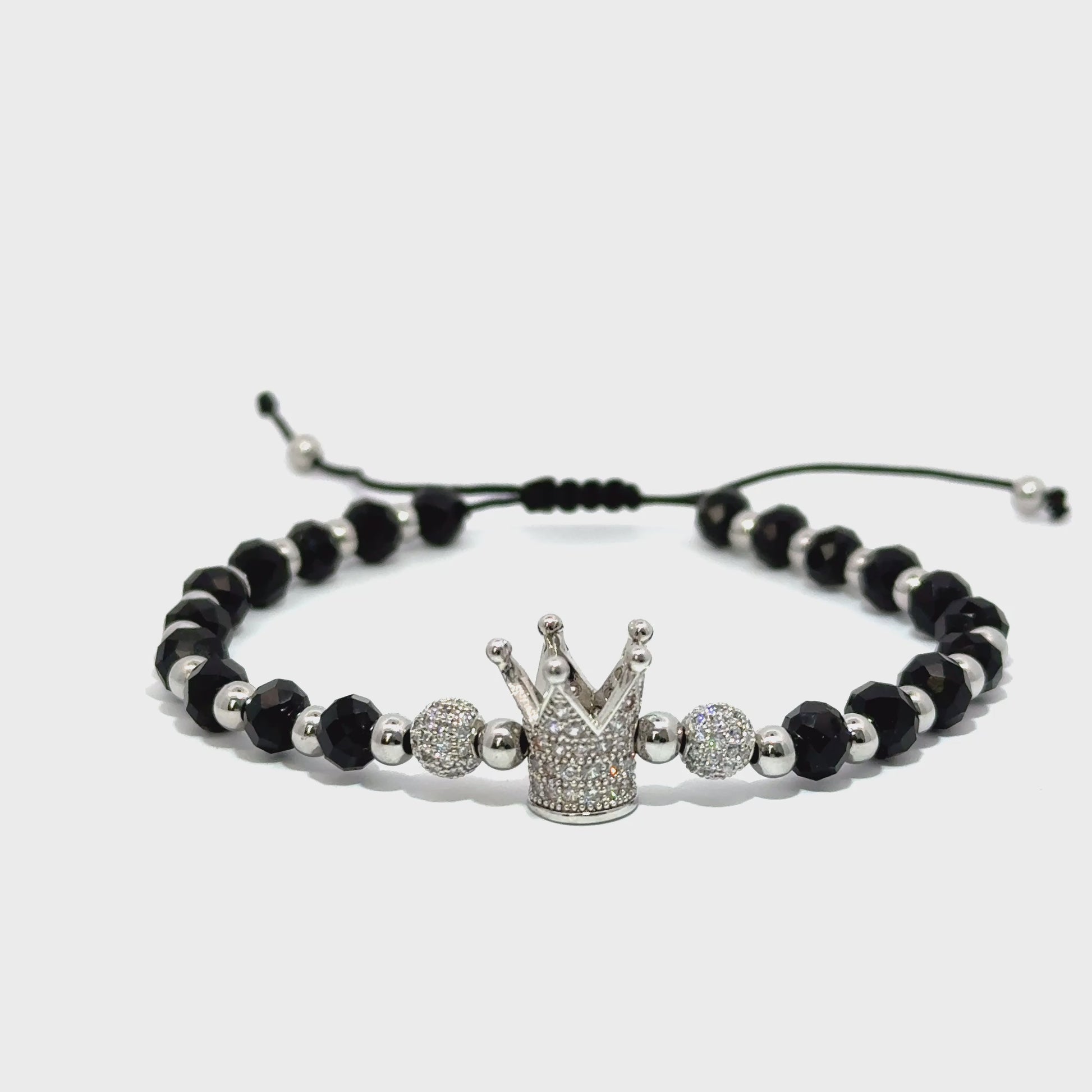 Bratara barbati din metal comun si onix negru cu elemente Swarovski