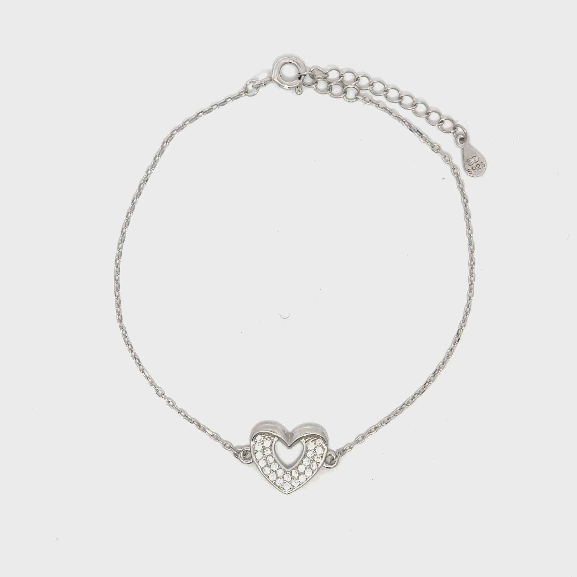 Brățară damă Inimă Pave, argint + zirconia