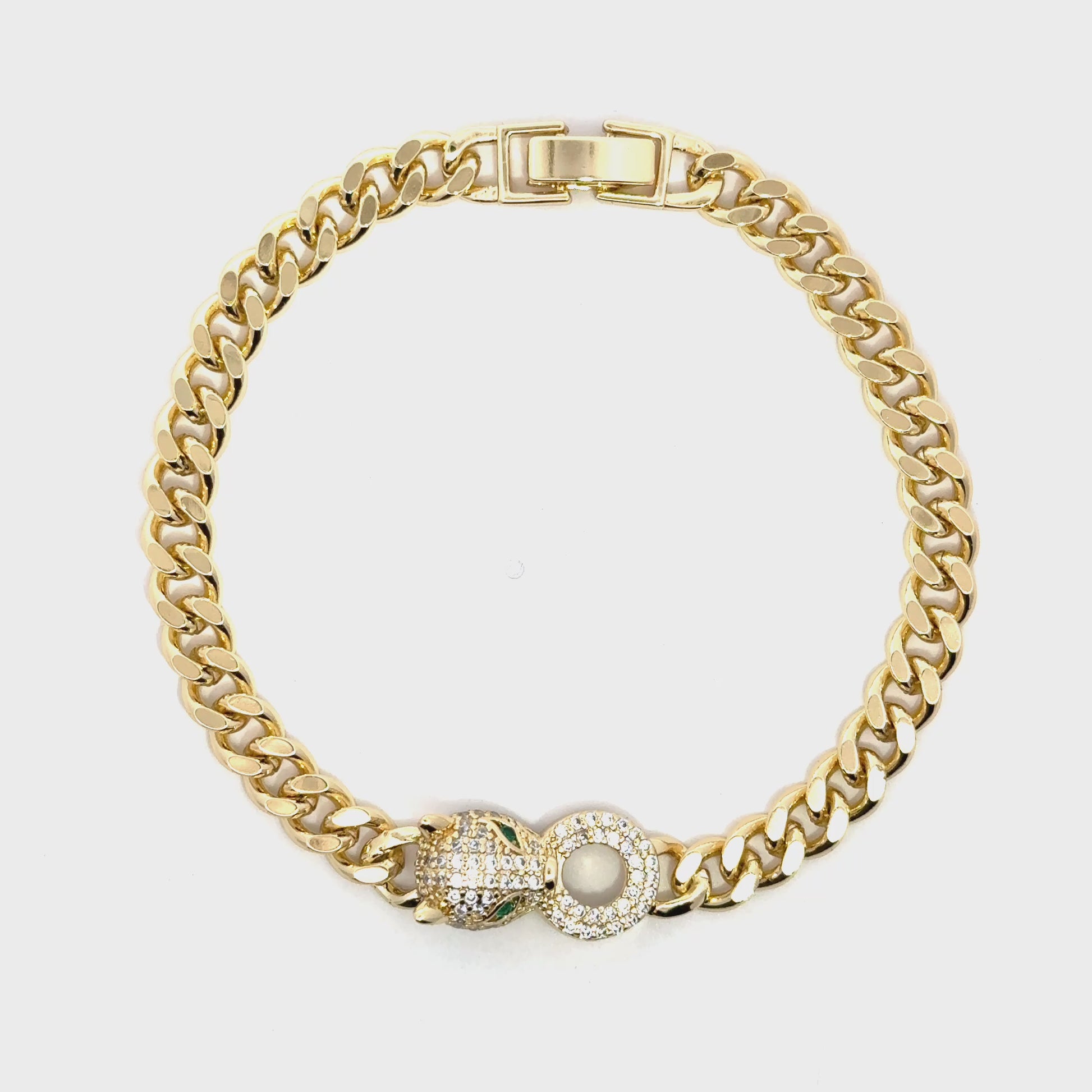 Brățară damă Cap de Panteră, placată cu Aur + Zirconia