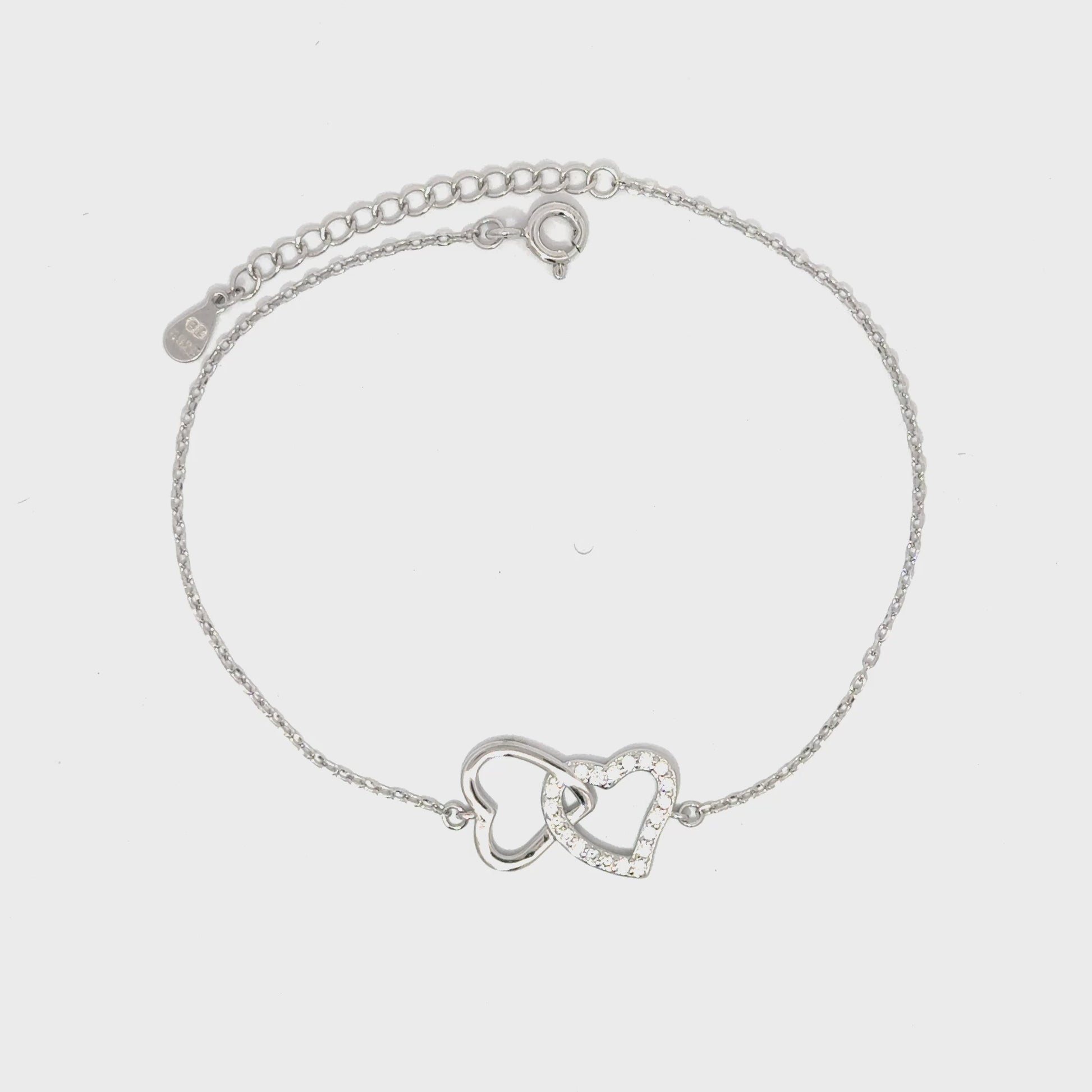 Brățară damă Inimi Îmbrățișate, argint+zirconia