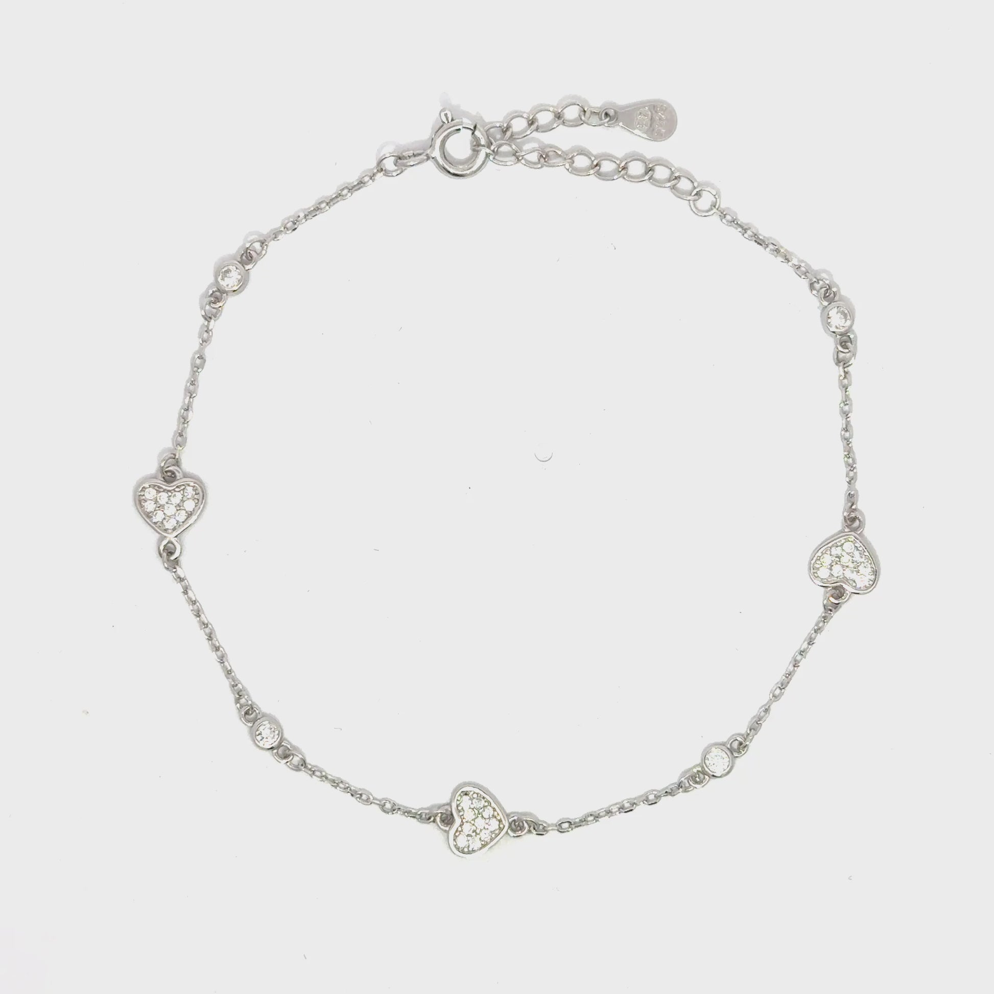 Brățară damă Inimioare cu cristale albe, argint + zirconia