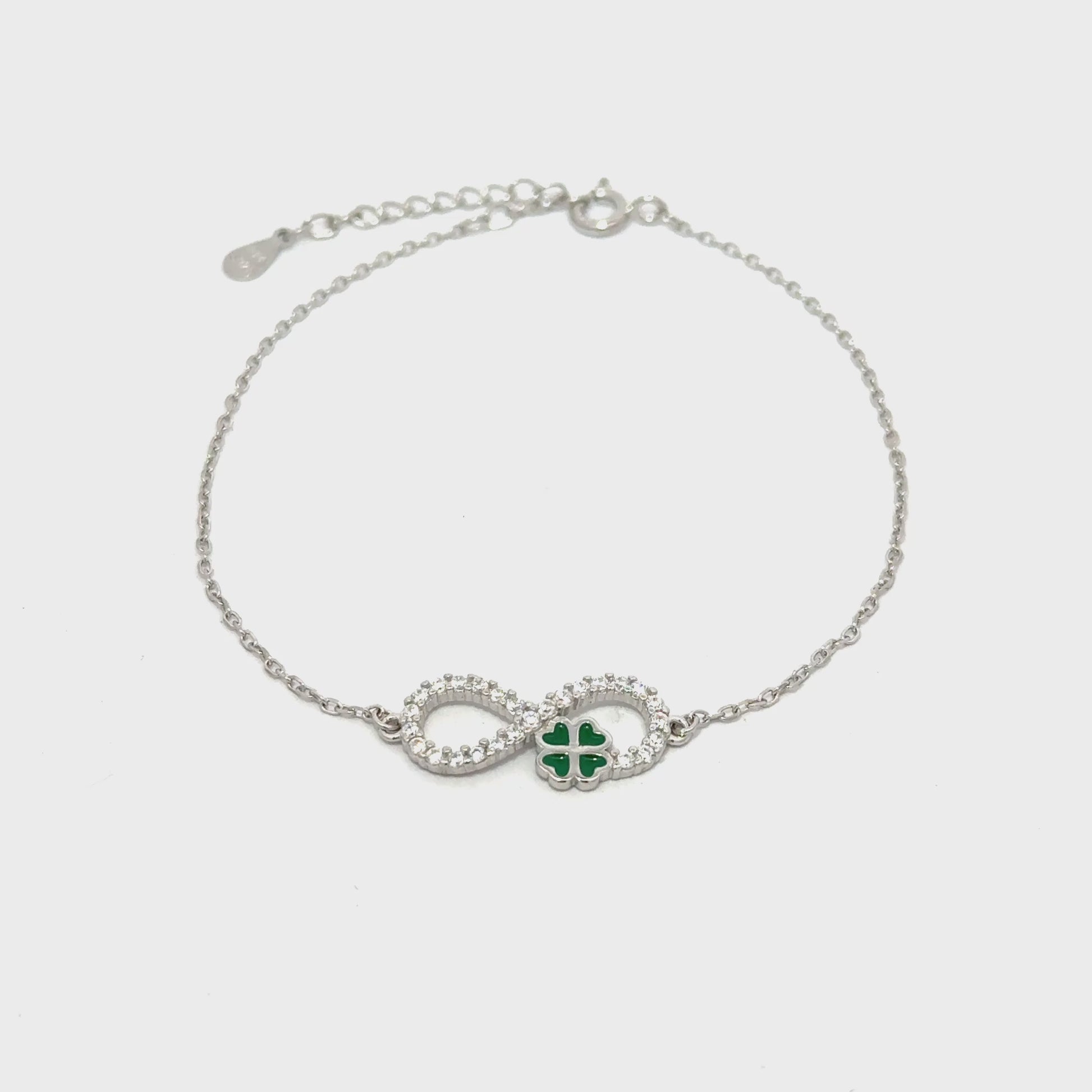 Bratara dama INFINIT-TRIFOI VERDE, argint + zirconia