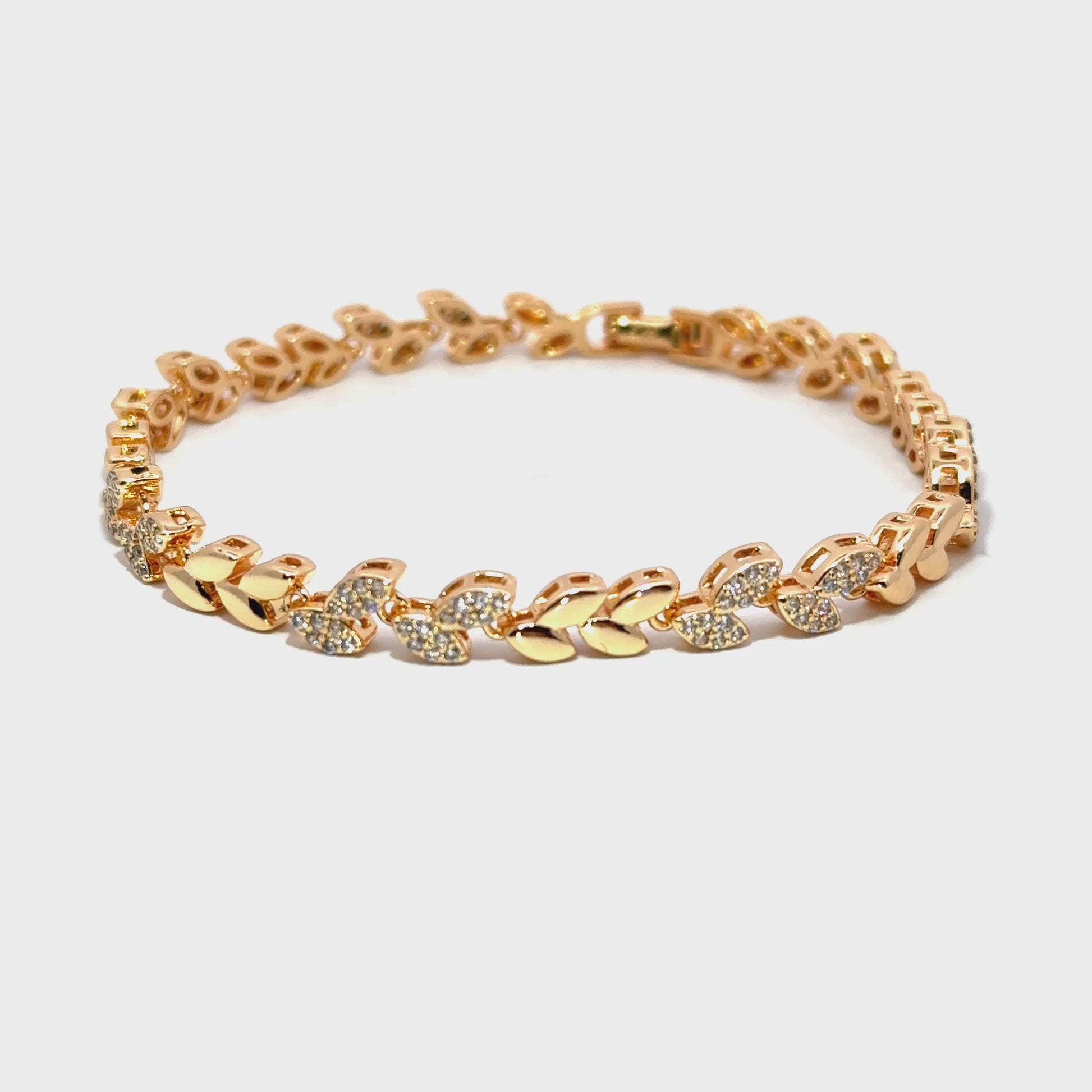 Brățară damă Frunze, placate cu aur roz și zirconia