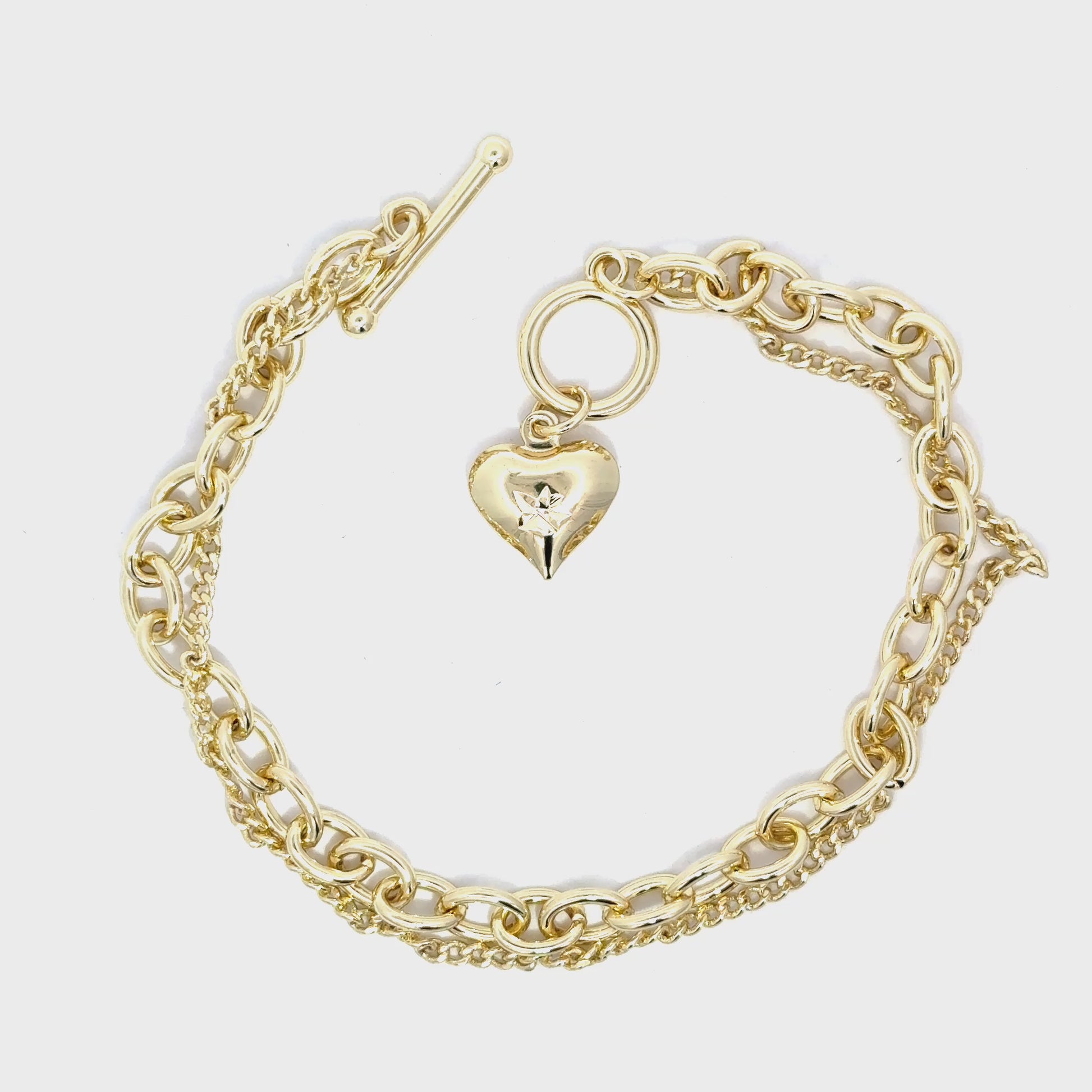Brățară damă Dublu Lanț și pandantiv Inimă, placată cu aur