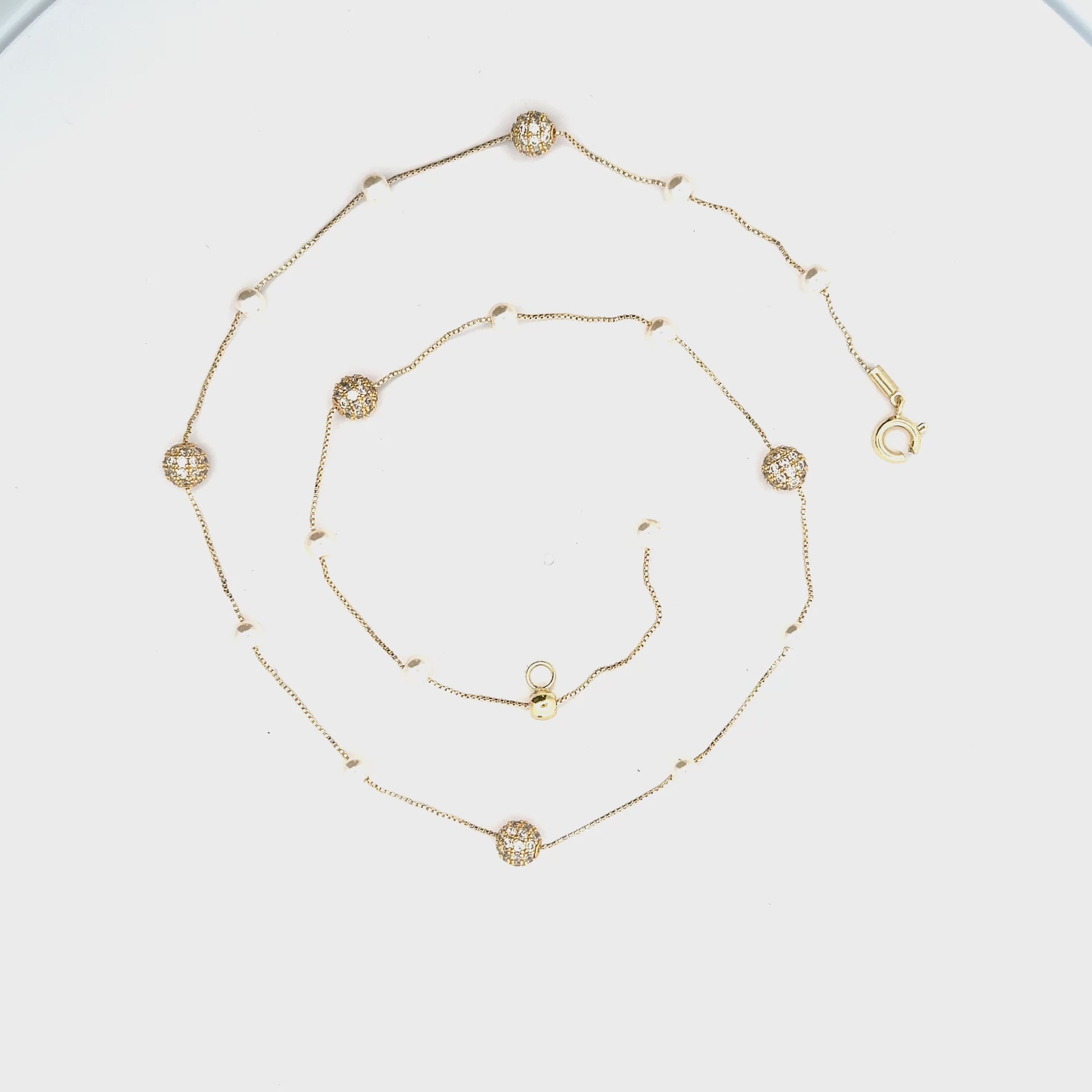 Colier damă SFERĂ, placat cu aur + zirconia și perle