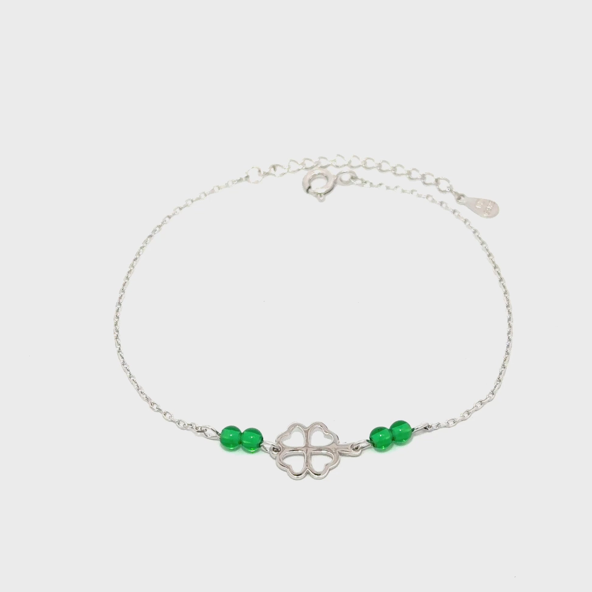 Brățară damă TRIFOI-BILE VERZI, argint rodiat