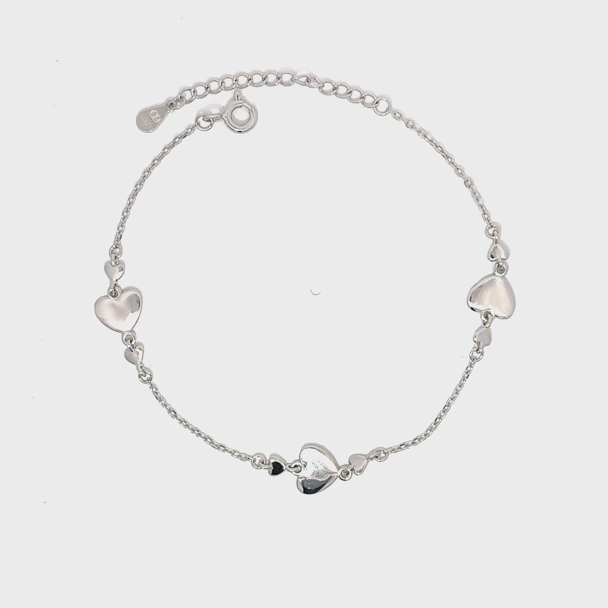 Brățară damă Inimi Argintii, argint rodiat
