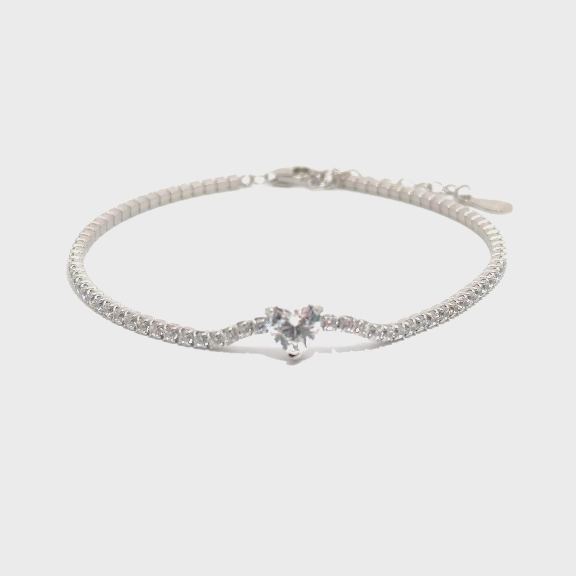 Brățară damă Tennis  INIMĂ DE CRISTAL, argint + zirconia