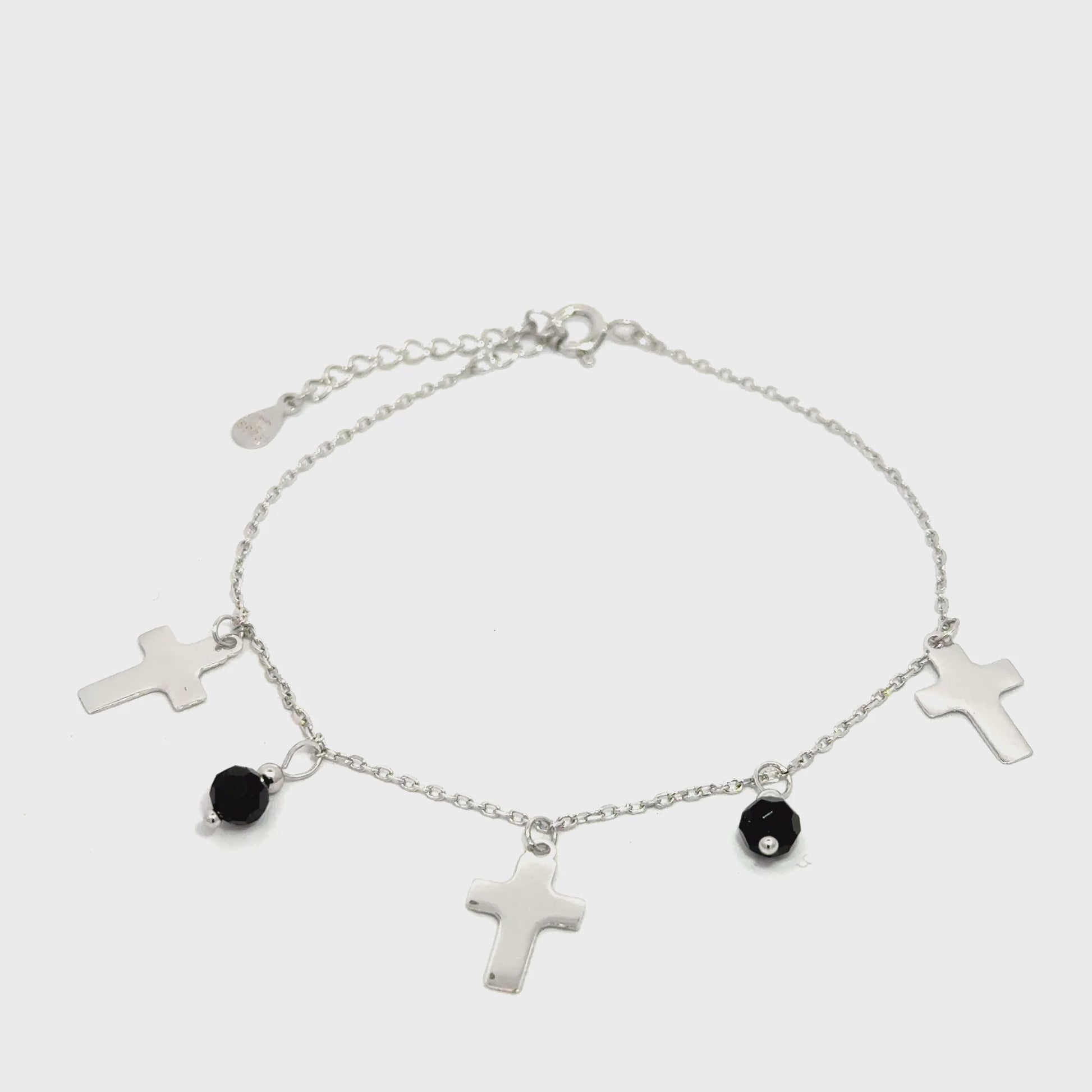 Brățară damă CRUCIULIȚE ȘI CRISTALE NEGRE, argint