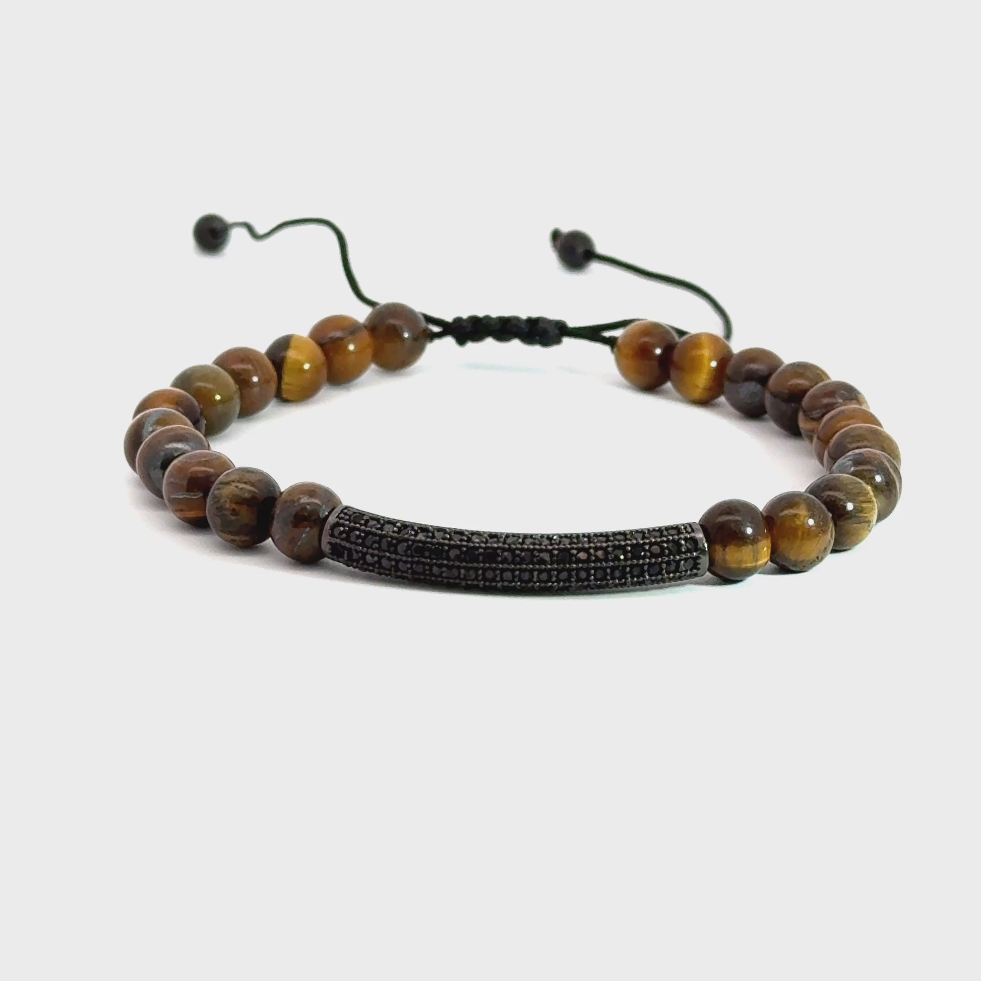 Bratara barbati din ochi de tigru si accesoriu cu cristale zirconia
